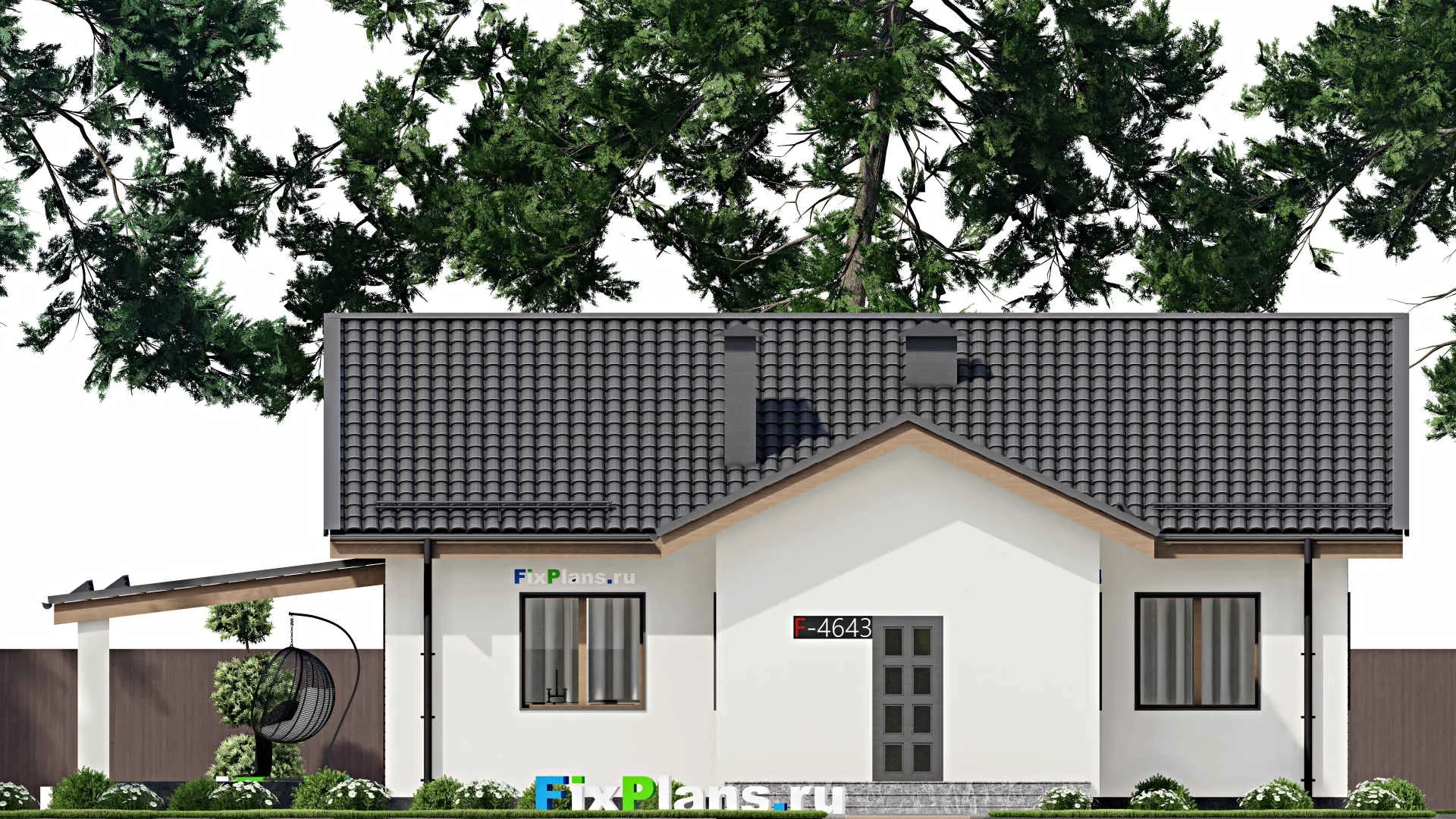F-4643 - Проект одноэтажного дома 13 на 13, площадью 170 м² с террасой и 3 спальнями