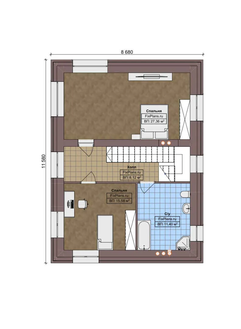 F-5426 - Планы дома с мансардой 9 на 12, площадью 130 м² с 2 спальнями