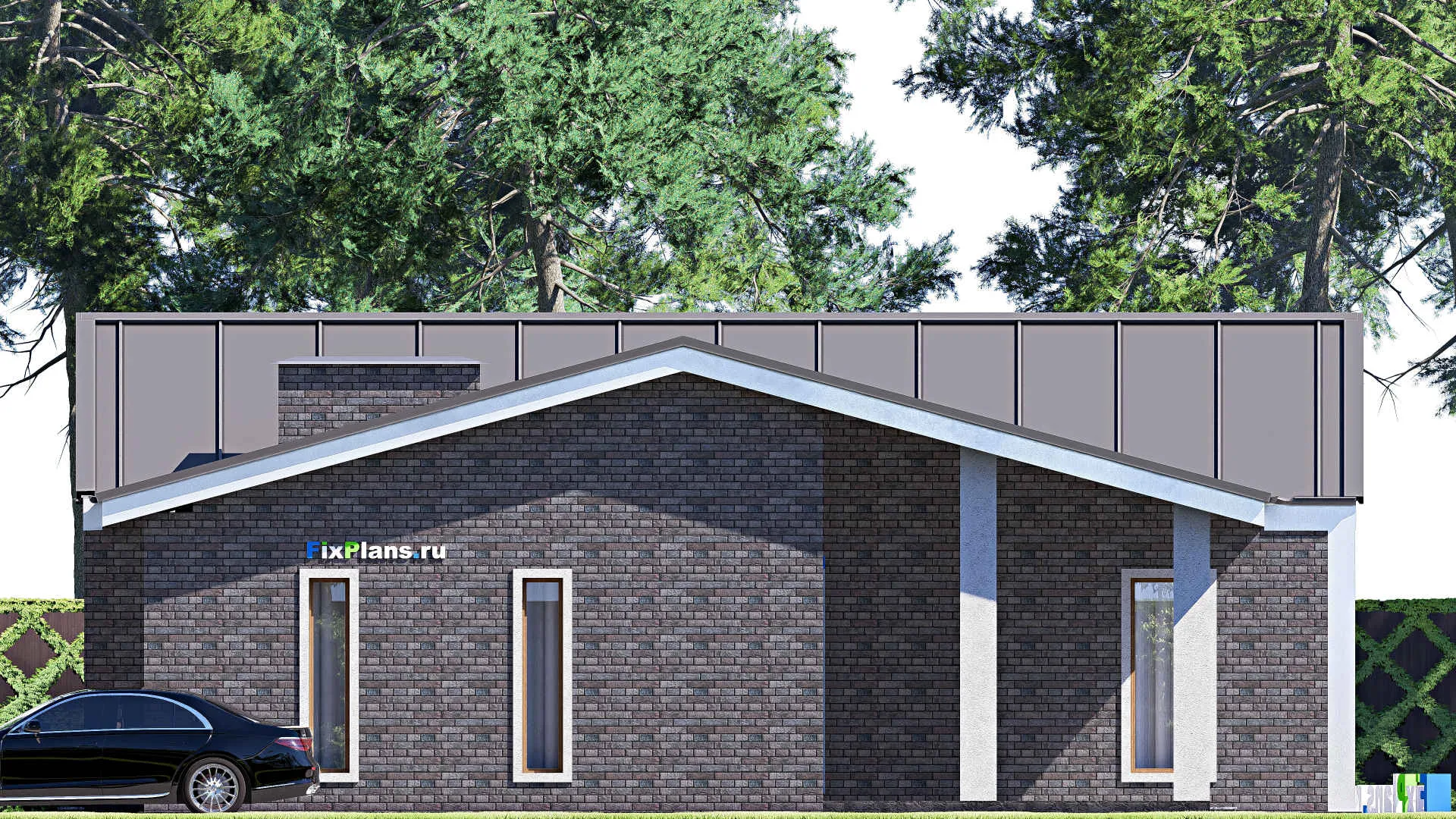 F-18494 - План одноэтажного дома 14 на 20, площадью 180 м² с террасой, баней и 2 спальнями