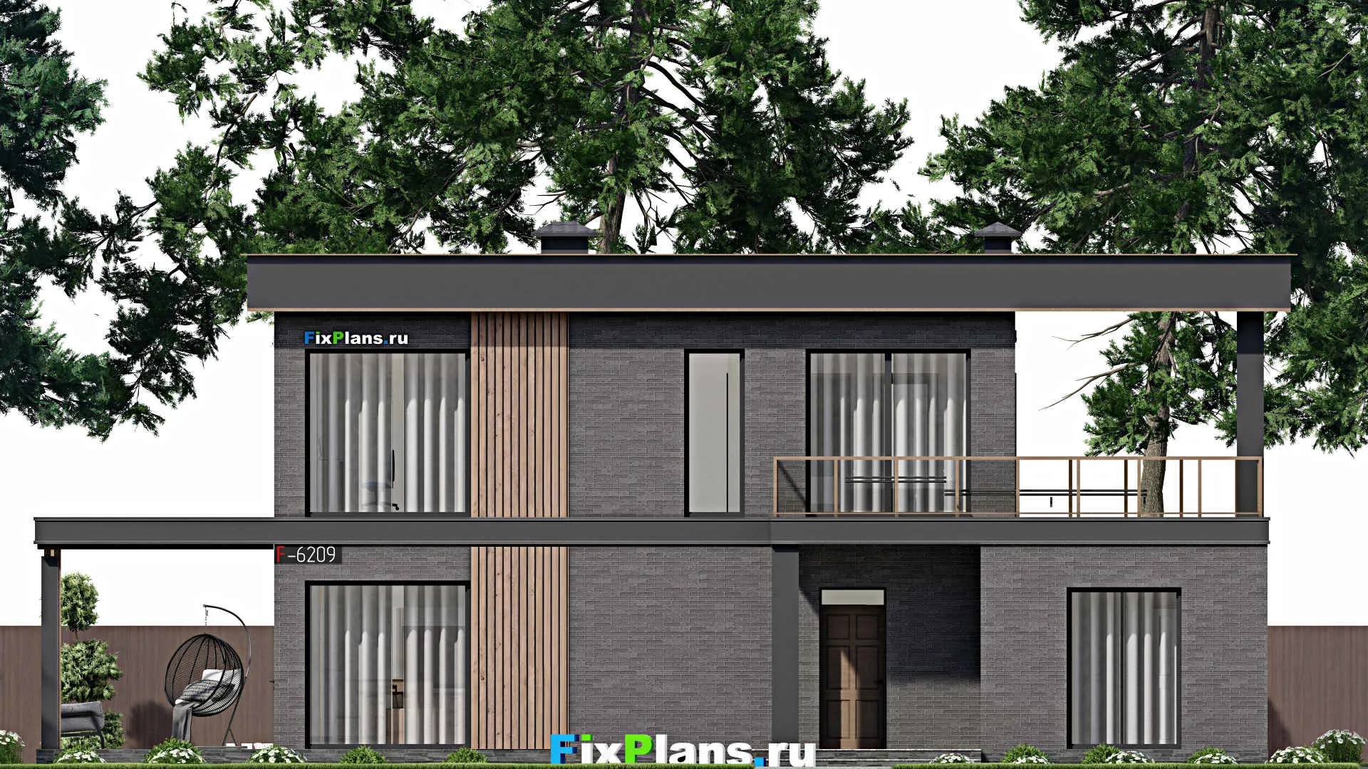 F-6209 - Проект двухэтажного дома 10 на 15, площадью 250 м² с террасой и 4 спальнями