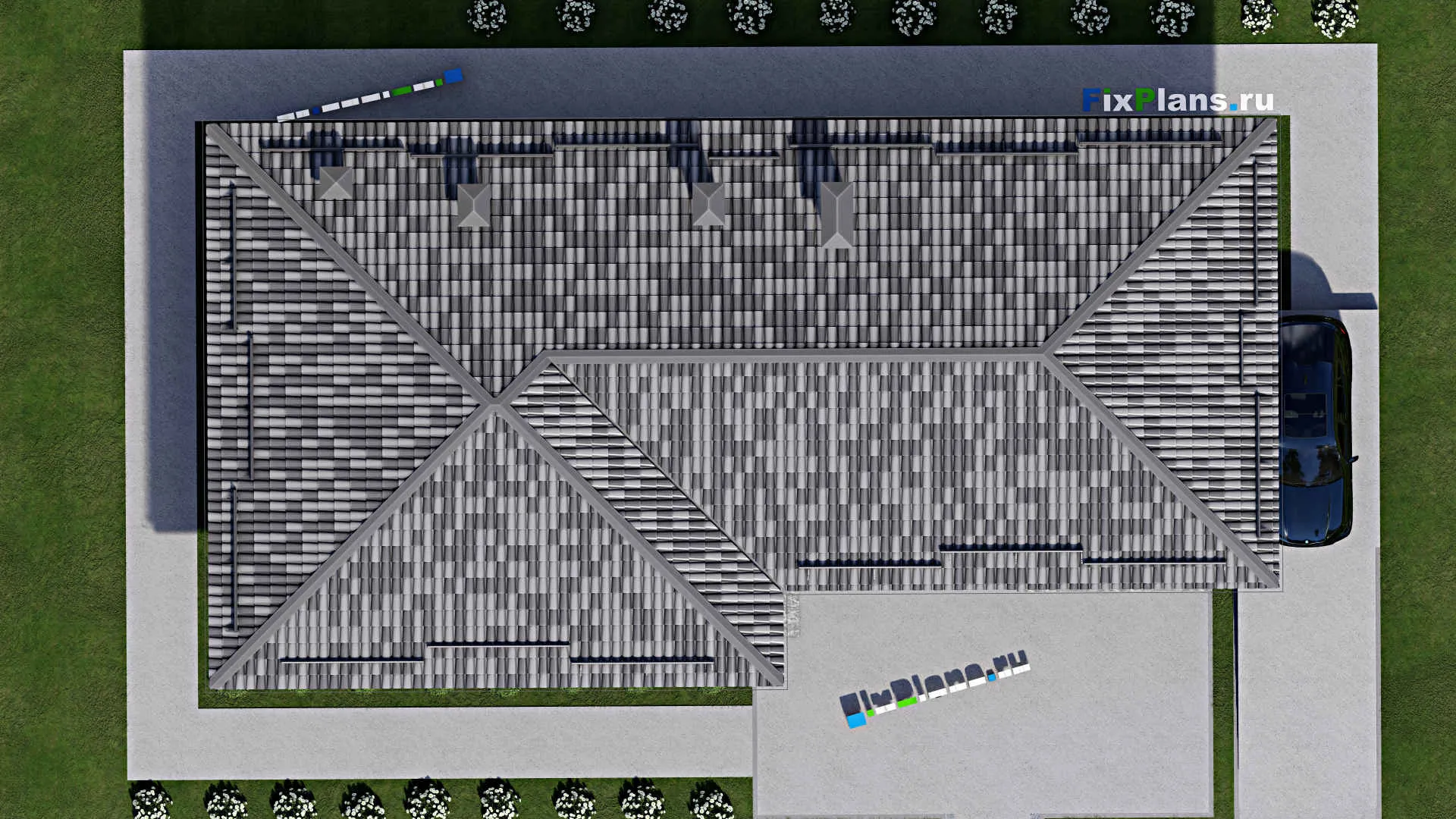 F-7271 - Проект одноэтажного дома 10 на 24, площадью 170 м² с террасой и 2 спальнями