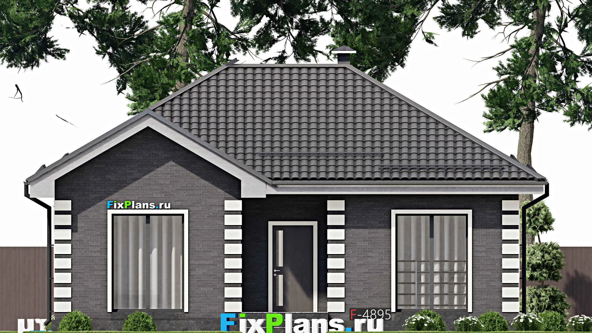 F-4895 - План одноэтажного дома 11 на 12, площадью 90 м² с 2 спальнями