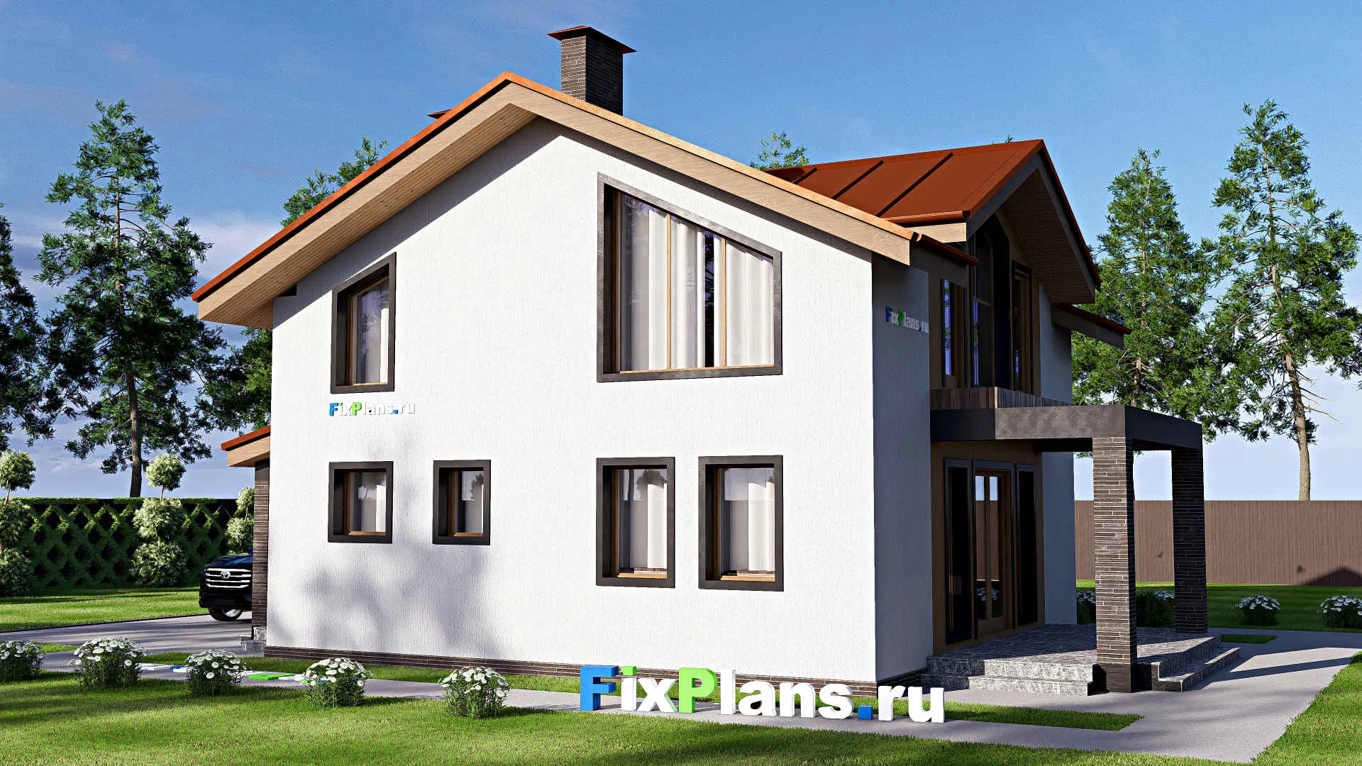 F-19502 - Планы дома с мансардой 10 на 14, площадью 160 м² с террасой, балконом и 4 спальнями