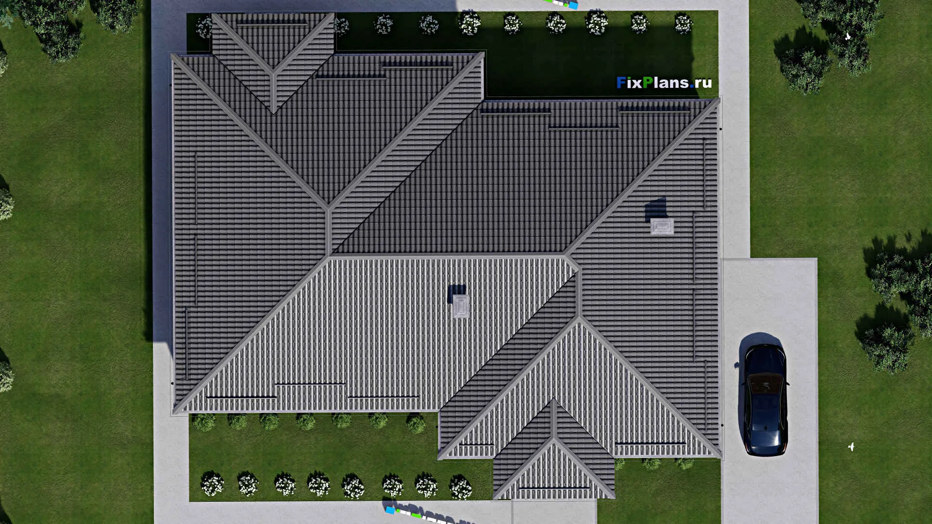 F-3689 - План одноэтажного дома 16 на 22, площадью 270 м² с террасой и 2 спальнями