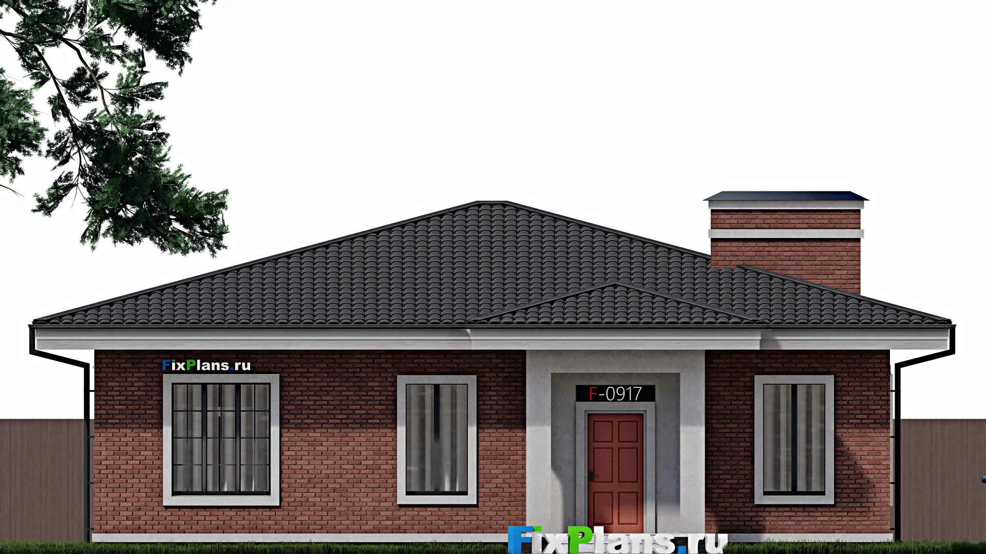 F-0917 - Проект одноэтажного дома 14 на 14, площадью 180 м² с террасой и 3 спальнями