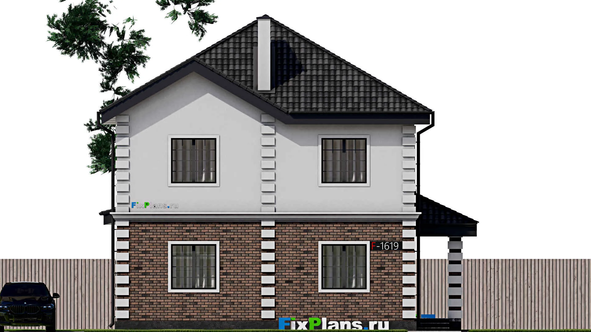 F-1619 - Проект двухэтажного дома 10 на 10, площадью 160 м² с террасой и 3 спальнями