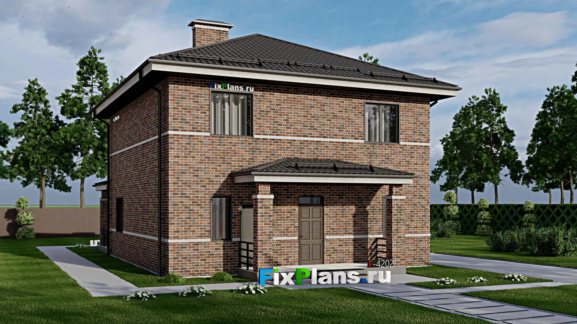 F-4202 - Проект двухэтажного дома 11 на 11, площадью 200 м² с террасой и 5 спальнями