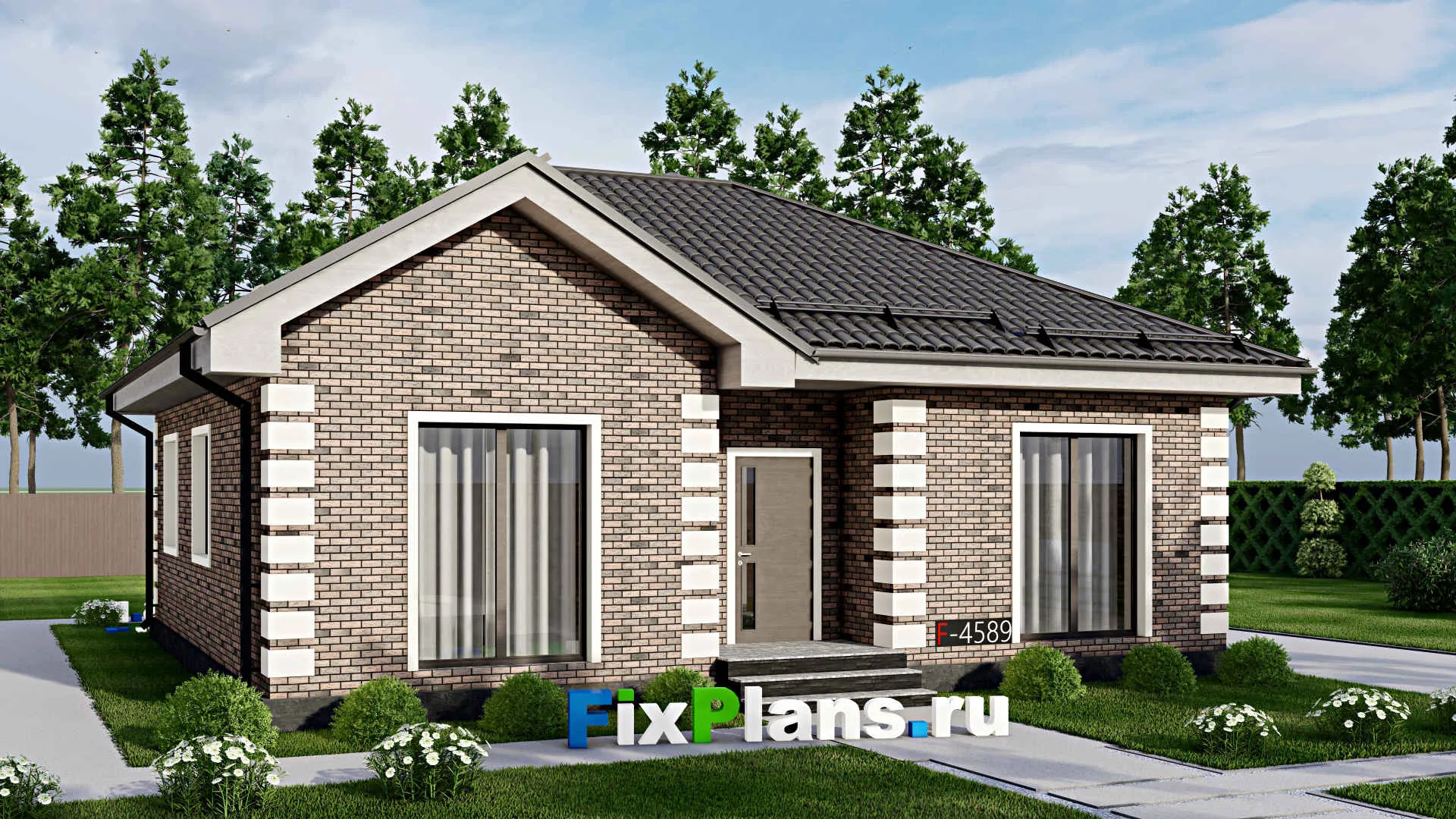 F-4589 - Проект одноэтажного дома 11 на 12, площадью 90 м² с 2 спальнями