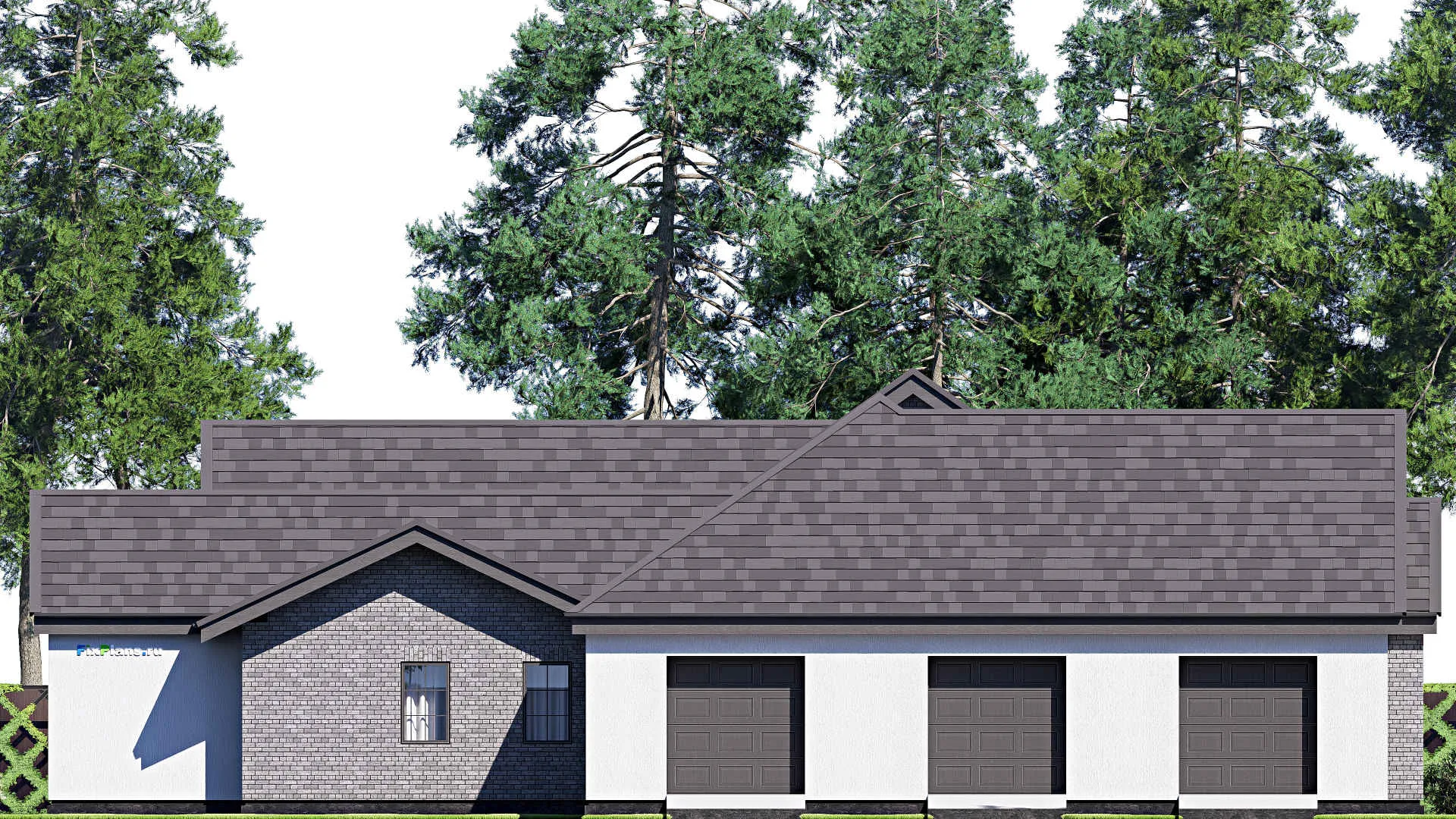 F-19853 - План одноэтажного дома 25 на 32, площадью 460 м² с террасой, гаражом на 2 машины и 4 спальнями