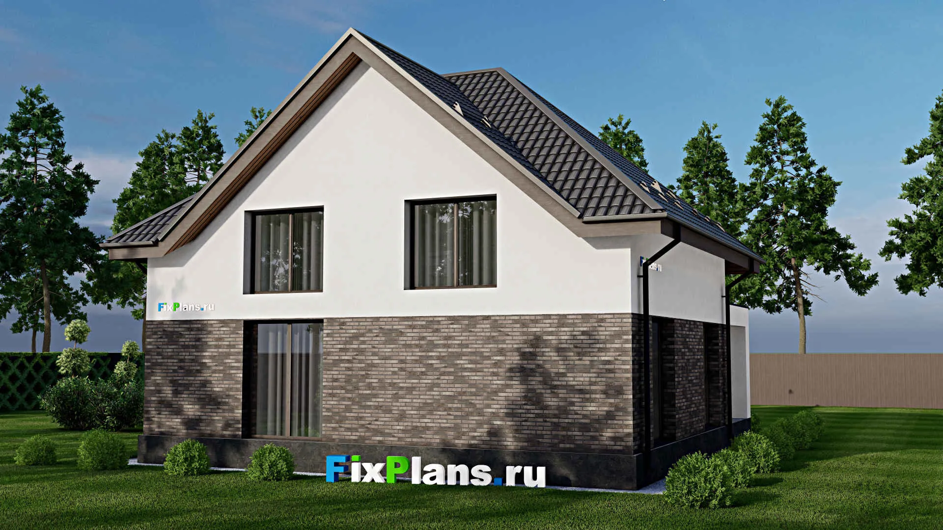 F-2015 - Планы дома с мансардой 11 на 12, площадью 180 м² с террасой и 4 спальнями