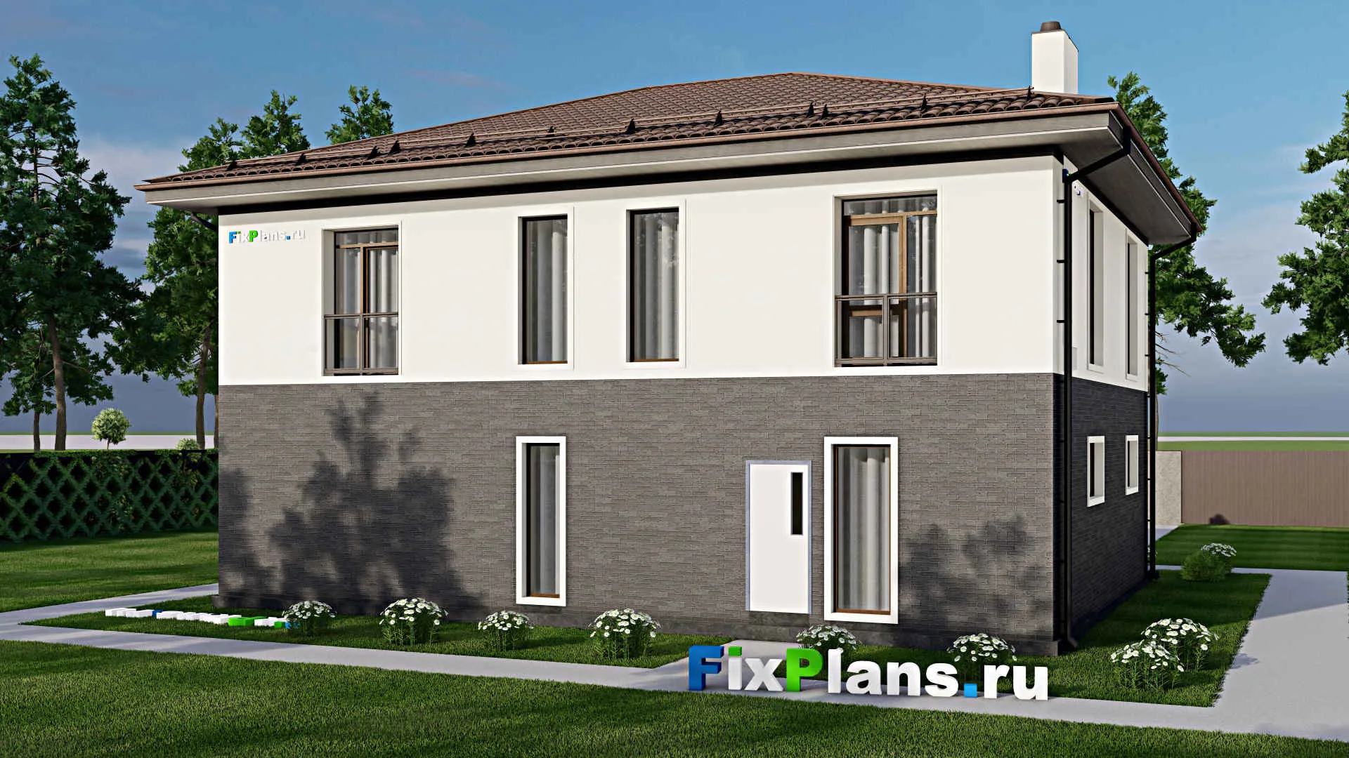 F-4634 - Проект двухэтажного дома 11 на 14, площадью 240 м² с гаражом на 1 машину и 5 спальнями