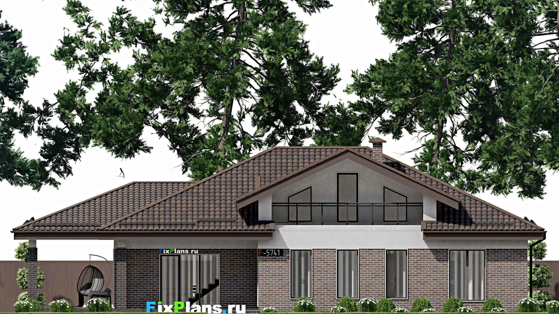 F-5741 - Проект одноэтажного дома 13 на 20, площадью 220 м² с террасой и 3 спальнями