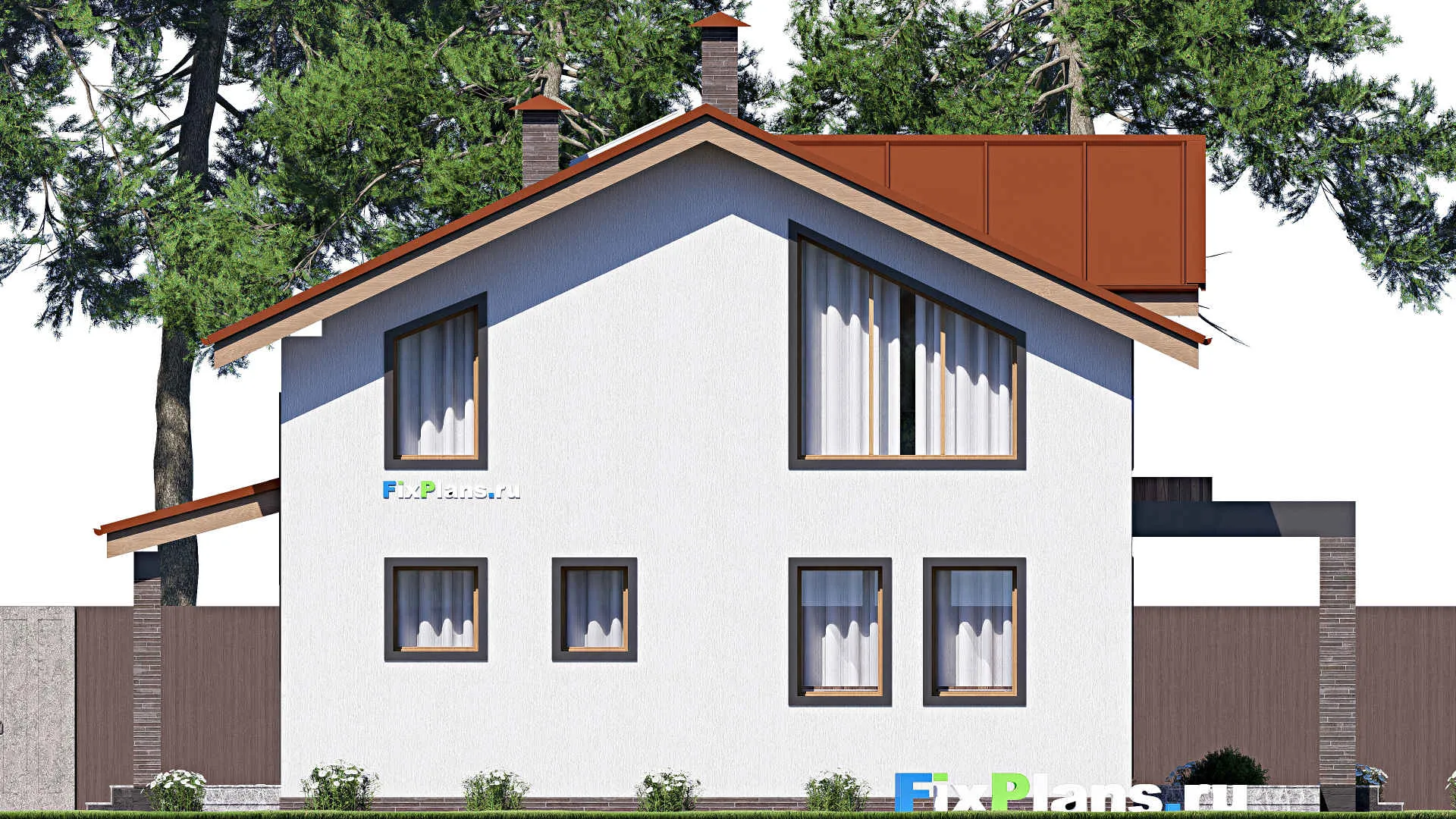 F-19502 - Планы дома с мансардой 10 на 14, площадью 160 м² с террасой, балконом и 4 спальнями