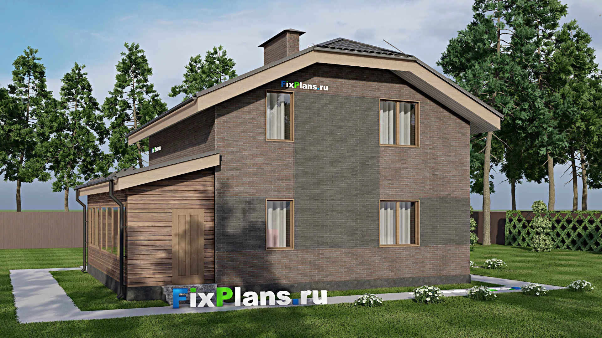 F-6587 - Проект дома с мансардой 10 на 12, площадью 130 м² с террасой и 2 спальнями