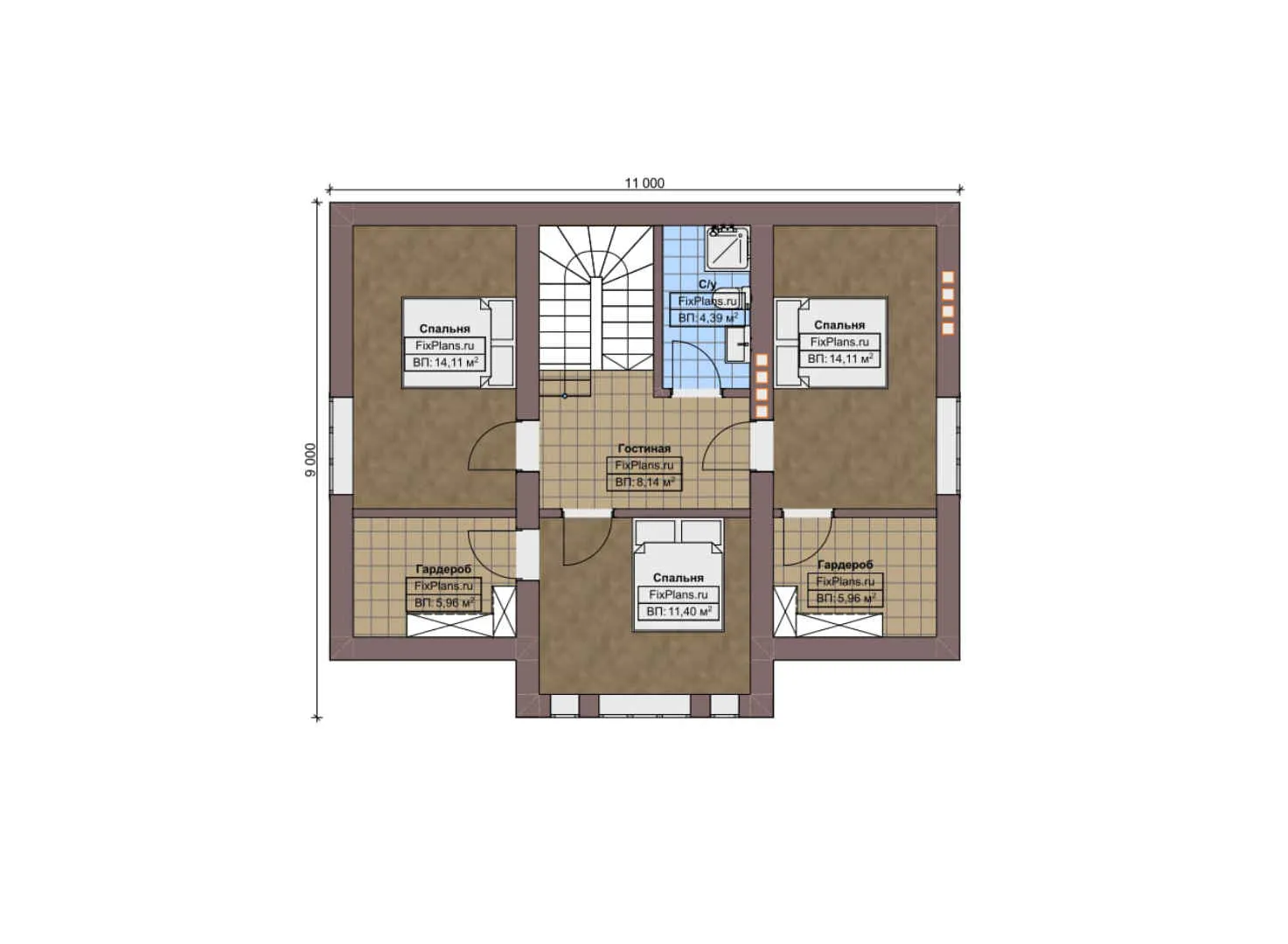 F-3833 - Планы дома с мансардой 9 на 11, площадью 170 м² с террасой и 4 спальнями