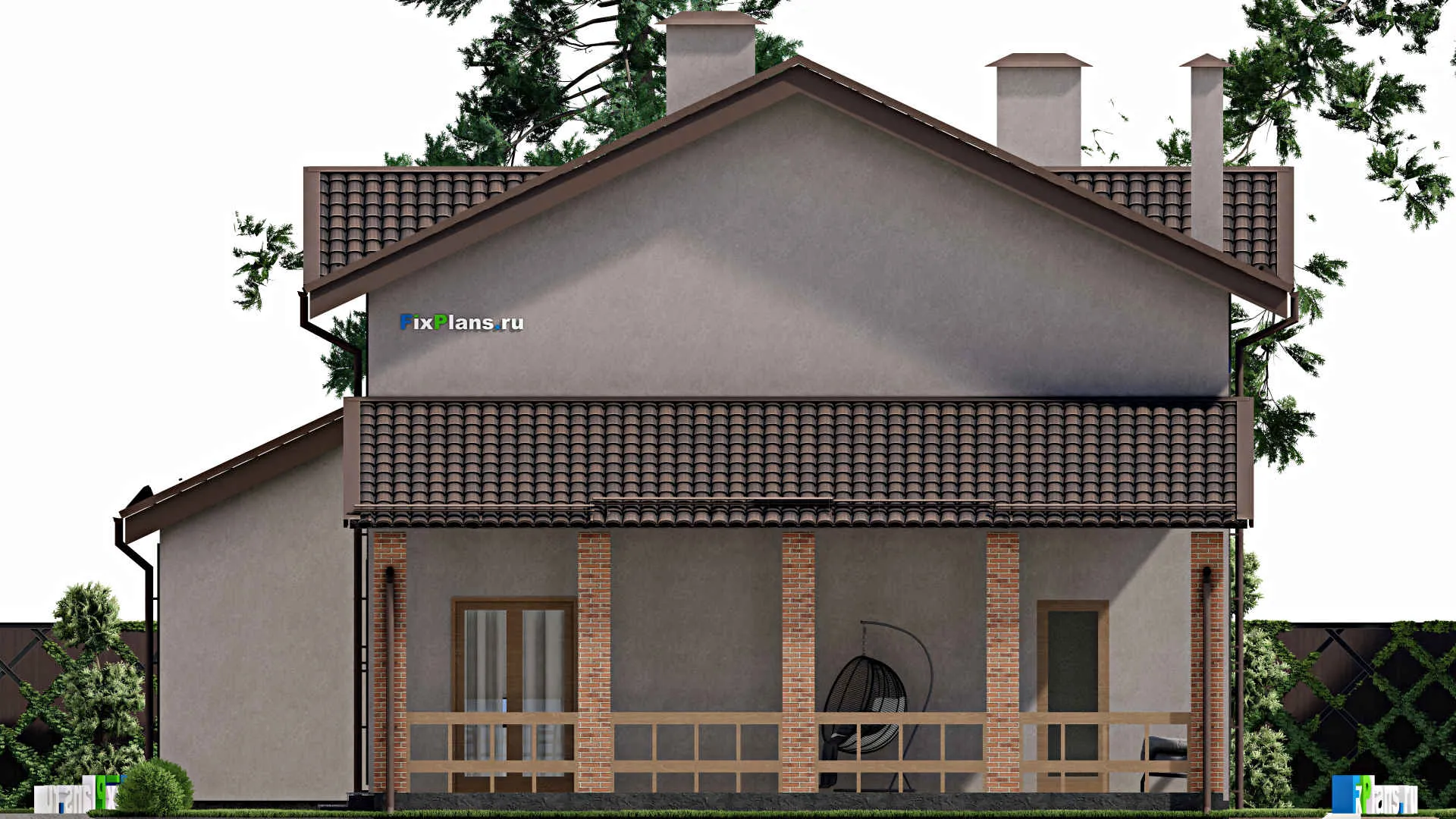 F-8090 - Проект дома с мансардой 14 на 20, площадью 290 м² с террасой и 4 спальнями