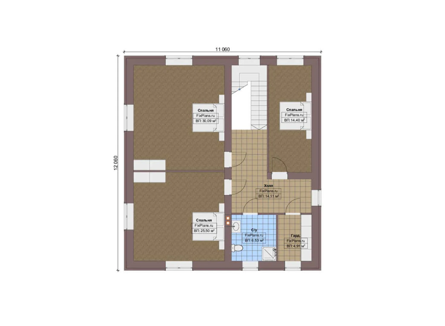 F-13589 - Планы двухэтажного дома 14 на 21, площадью 280 м² с террасой, гаражом на 2 машины и 4 спальнями