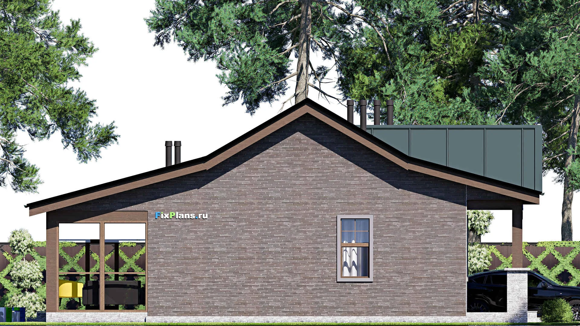 F-20717 - Проект одноэтажного дома 15 на 17, площадью 210 м² с террасой и 3 спальнями