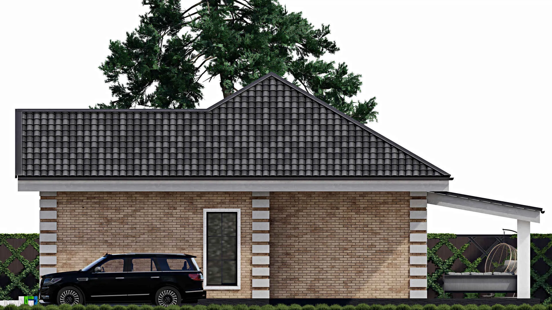 F-0944 - План одноэтажного дома 12 на 13, площадью 120 м² с террасой и 3 спальнями