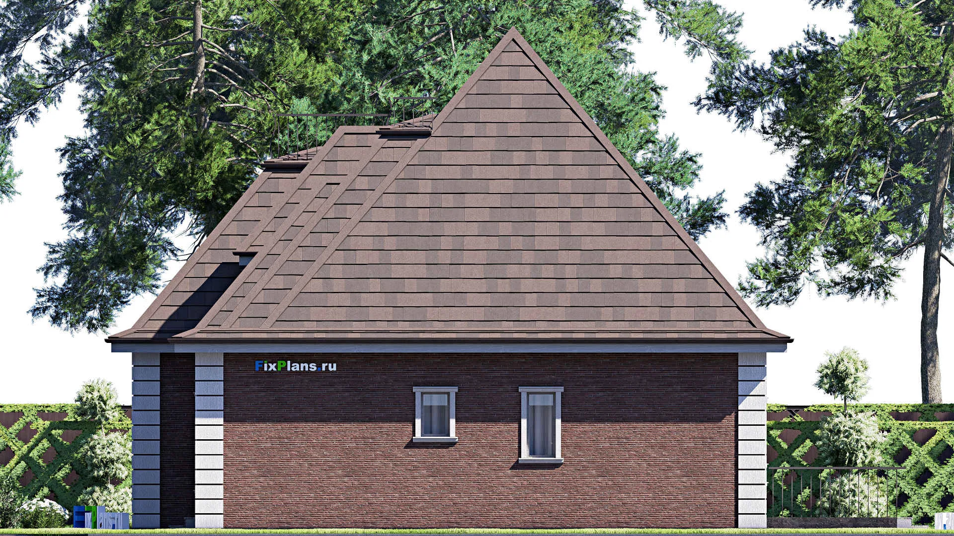 F-20339 - Проект одноэтажного дома 15 на 18, площадью 280 м² с цокольным этажом, баней, гаражом на 2 машины и 3 спальнями