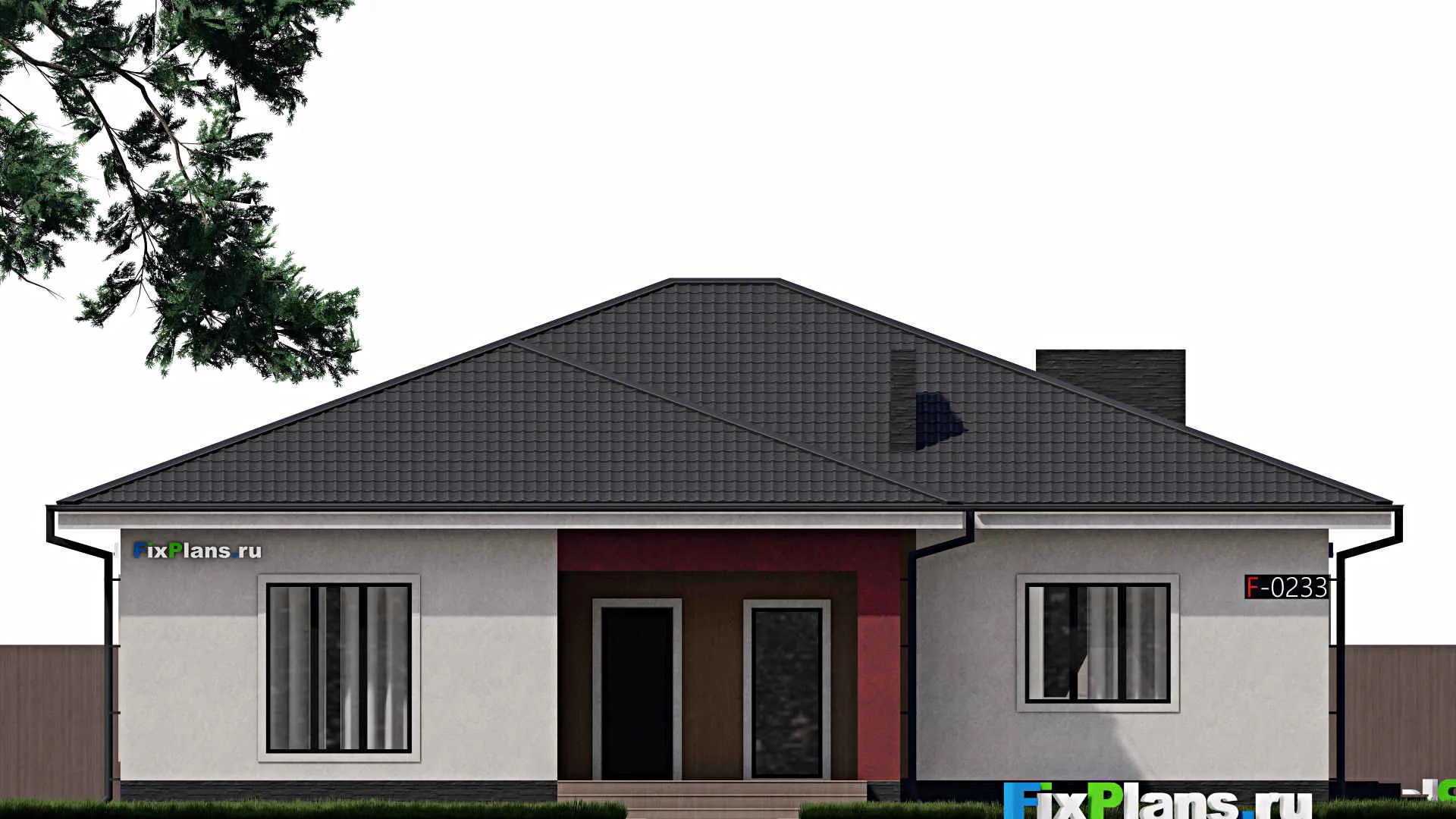 F-0233 - План одноэтажного дома 15 на 16, площадью 180 м² с террасой и 4 спальнями