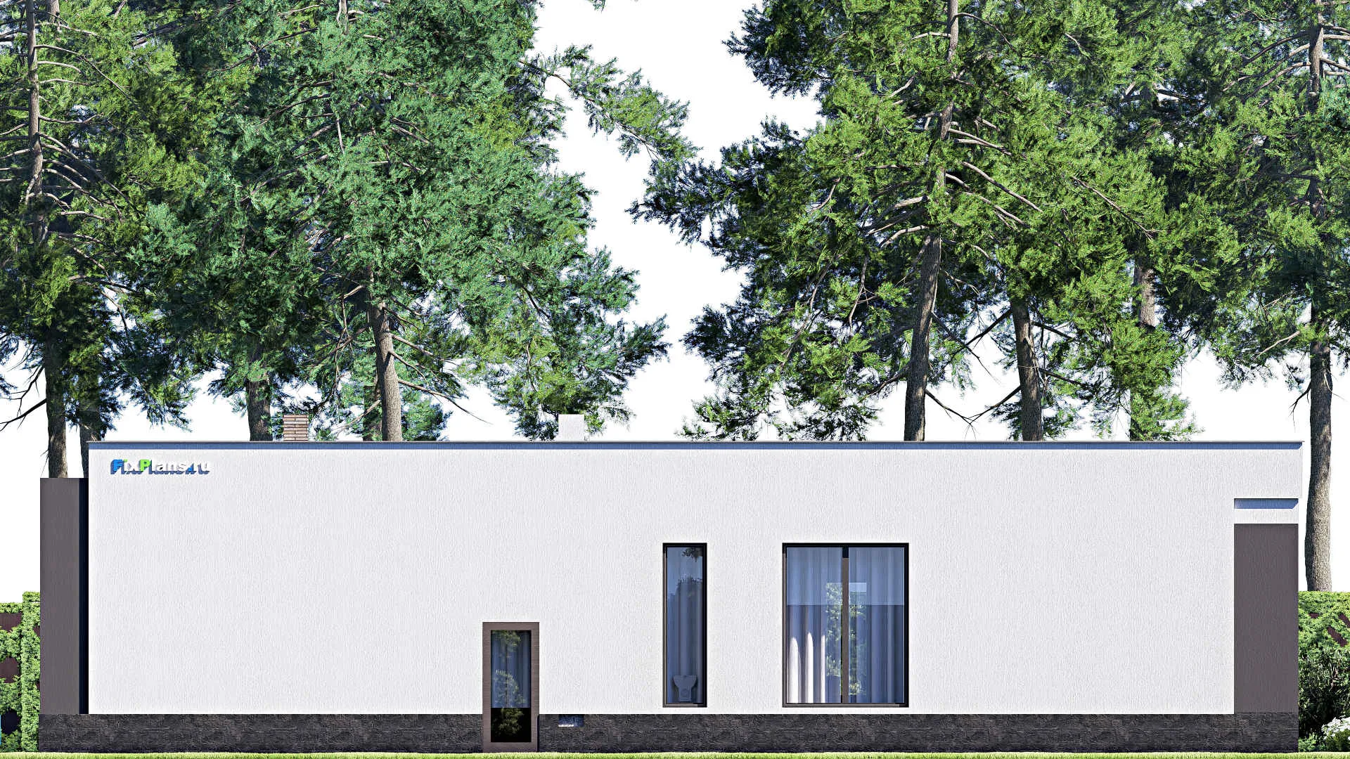 F-19061 - Проект одноэтажного дома 20 на 21, площадью 370 м² с террасой, цокольным этажом, гаражом на 2 машины и 3 спальнями