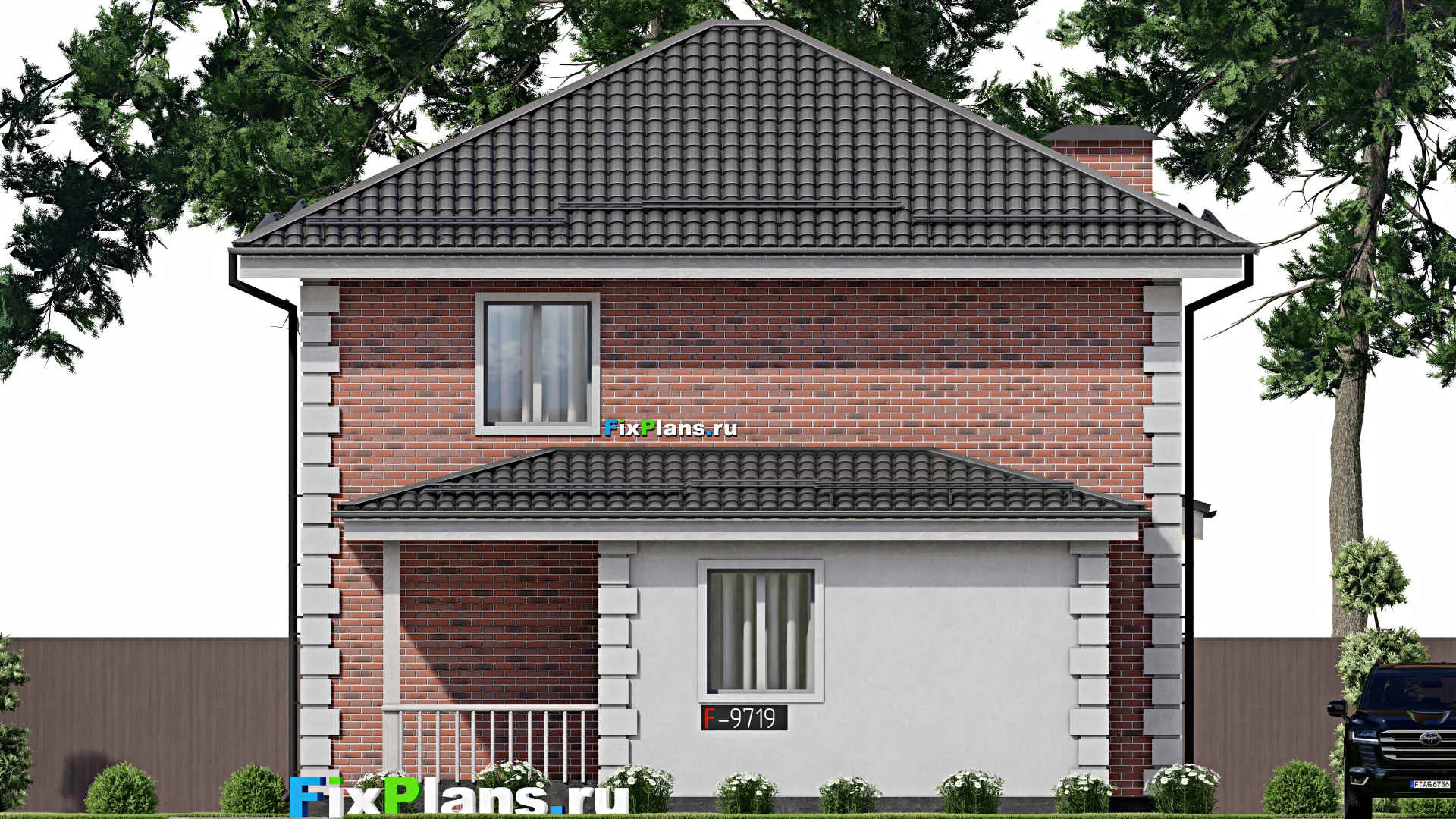 F-9719 - Проект двухэтажного дома 11 на 14, площадью 170 м² с террасой и 5 спальнями