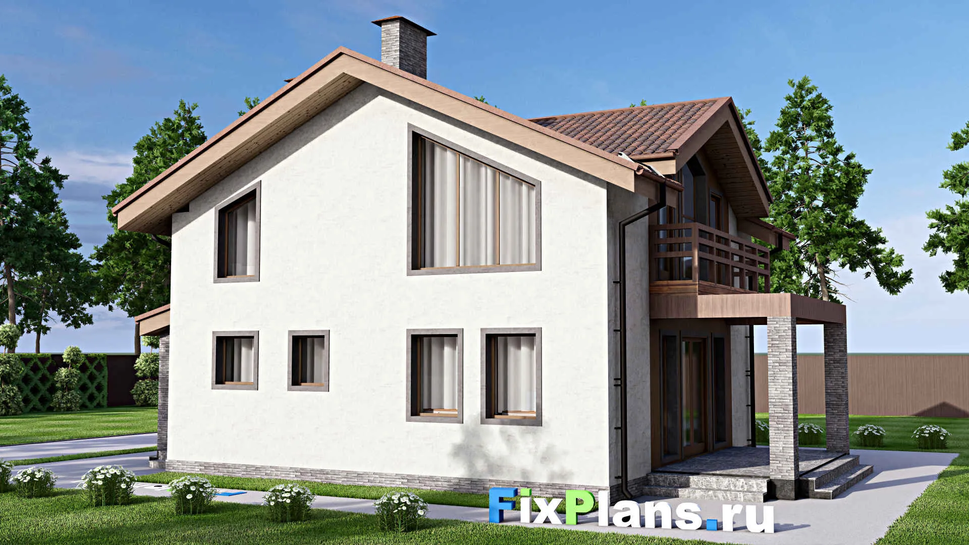 F-12869 - Проект дома с мансардой 10 на 14, площадью 160 м² с террасой, балконом и 4 спальнями