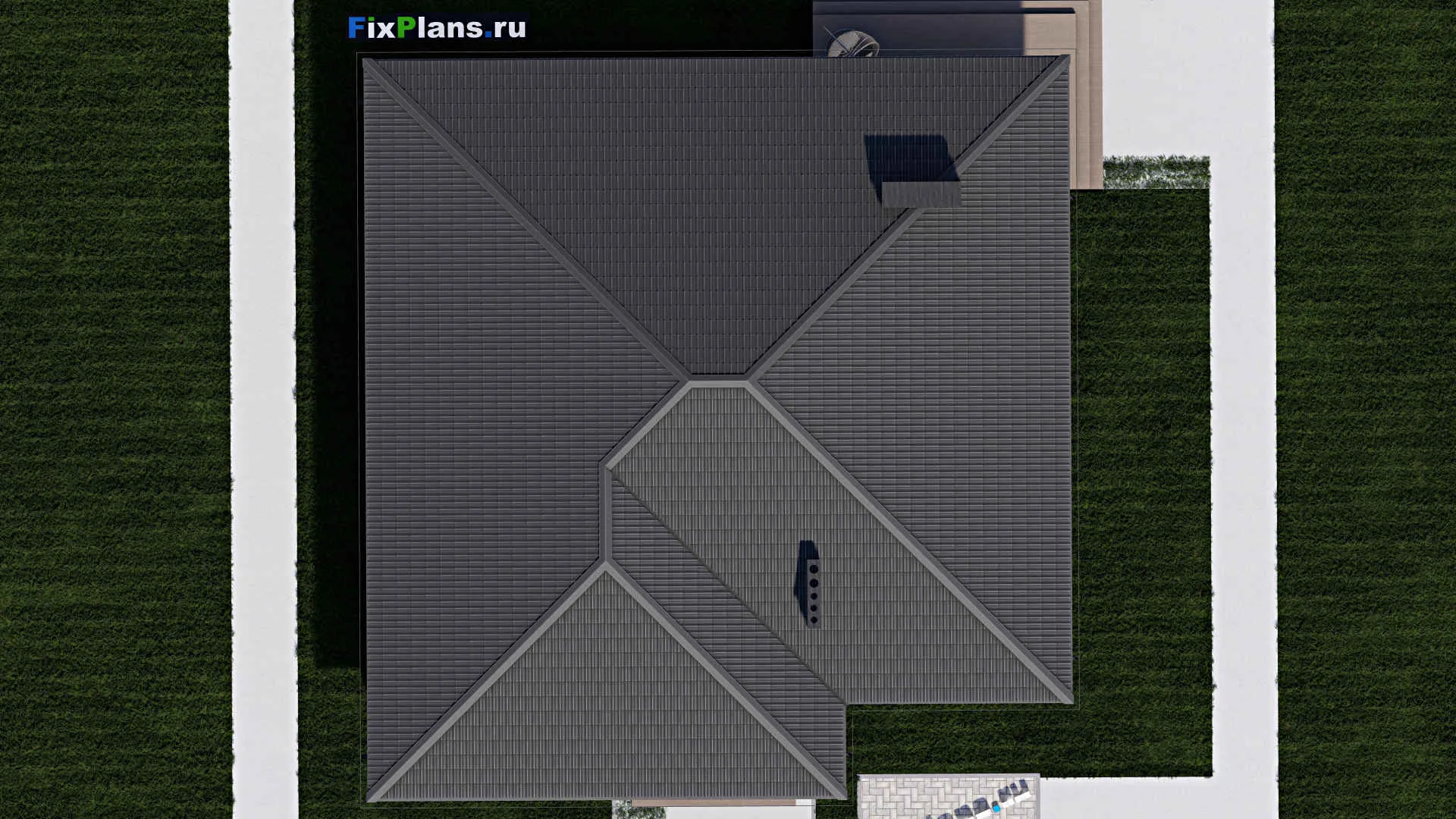 F-0233 - План одноэтажного дома 15 на 16, площадью 180 м² с террасой и 4 спальнями