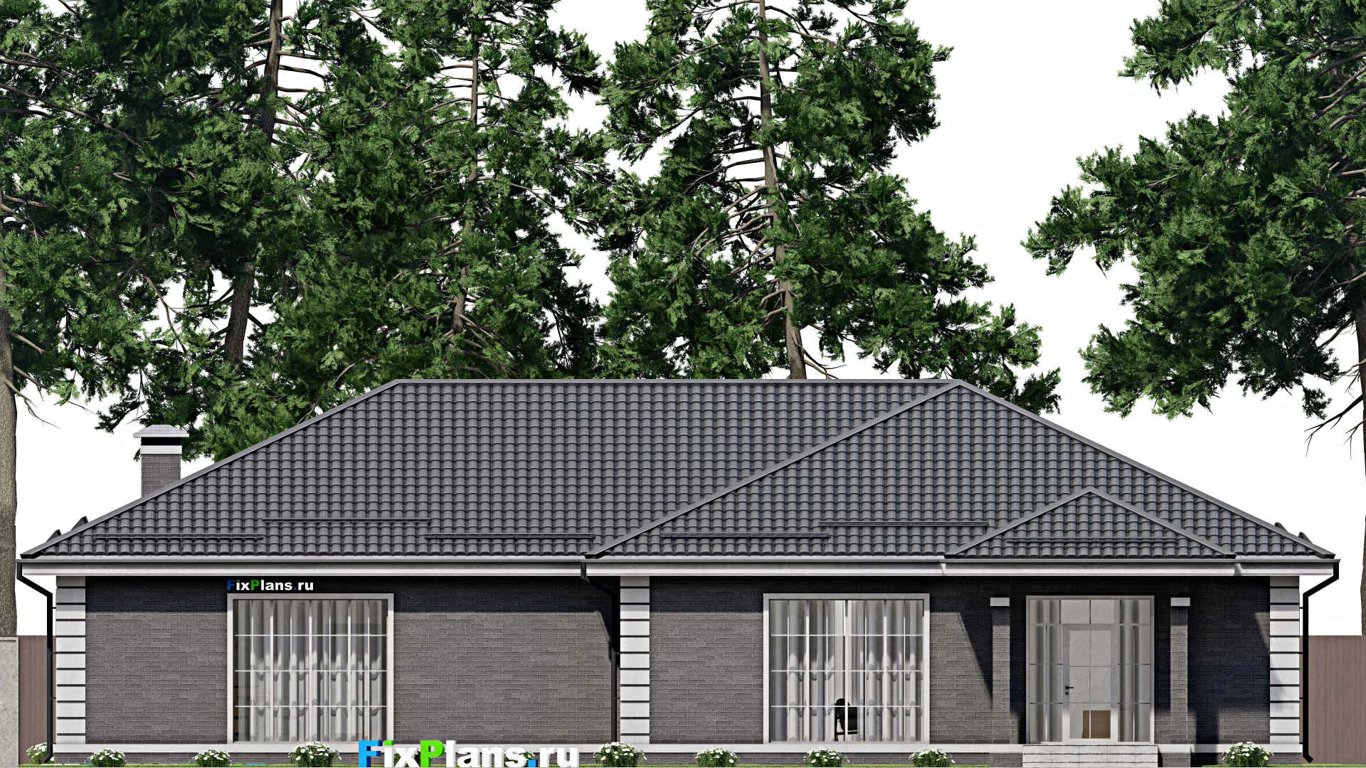 F-3689 - План одноэтажного дома 16 на 22, площадью 270 м² с террасой и 2 спальнями