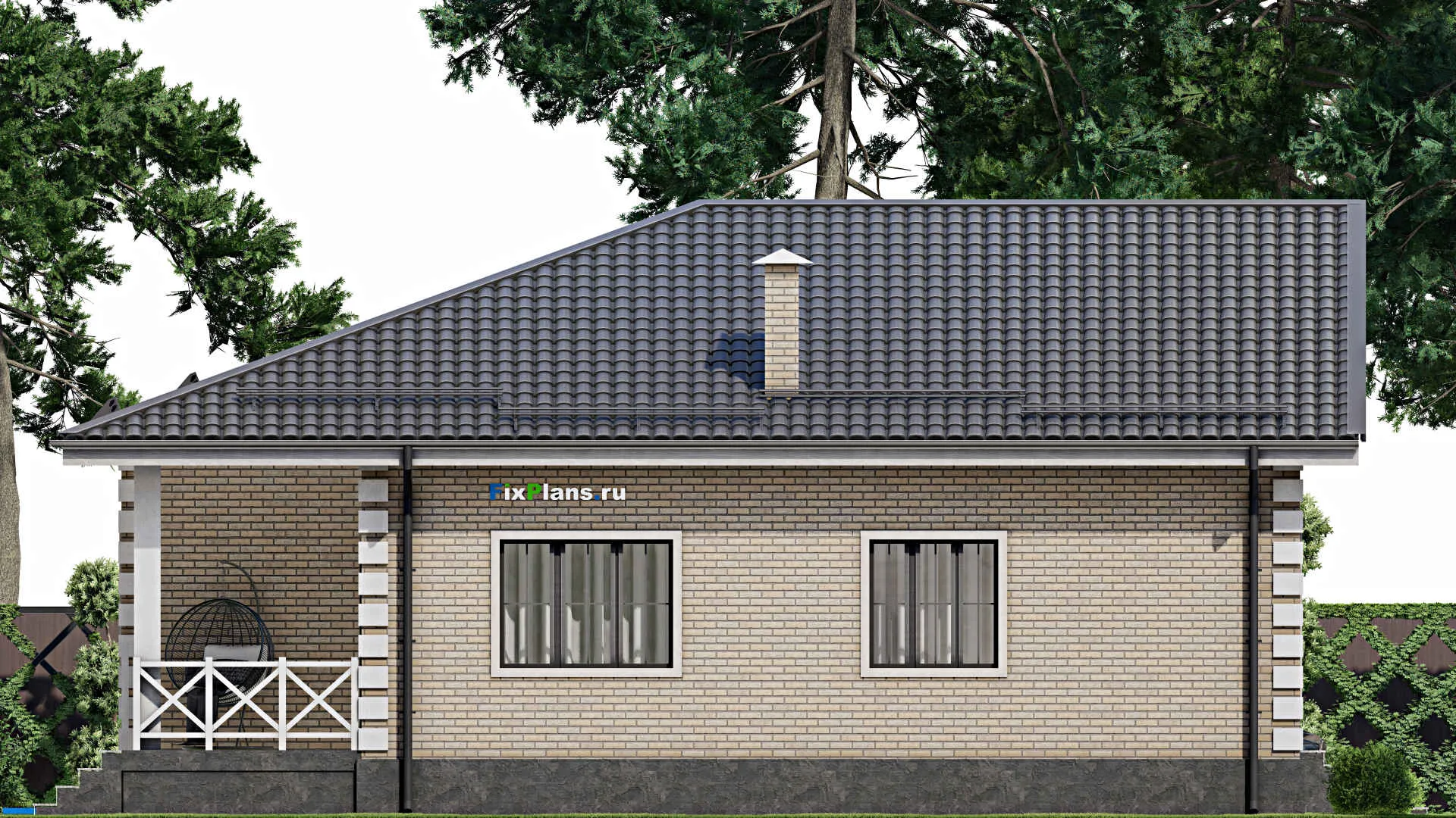 F-2654 - План одноэтажного дома 13 на 14, площадью 140 м² с террасой и 3 спальнями