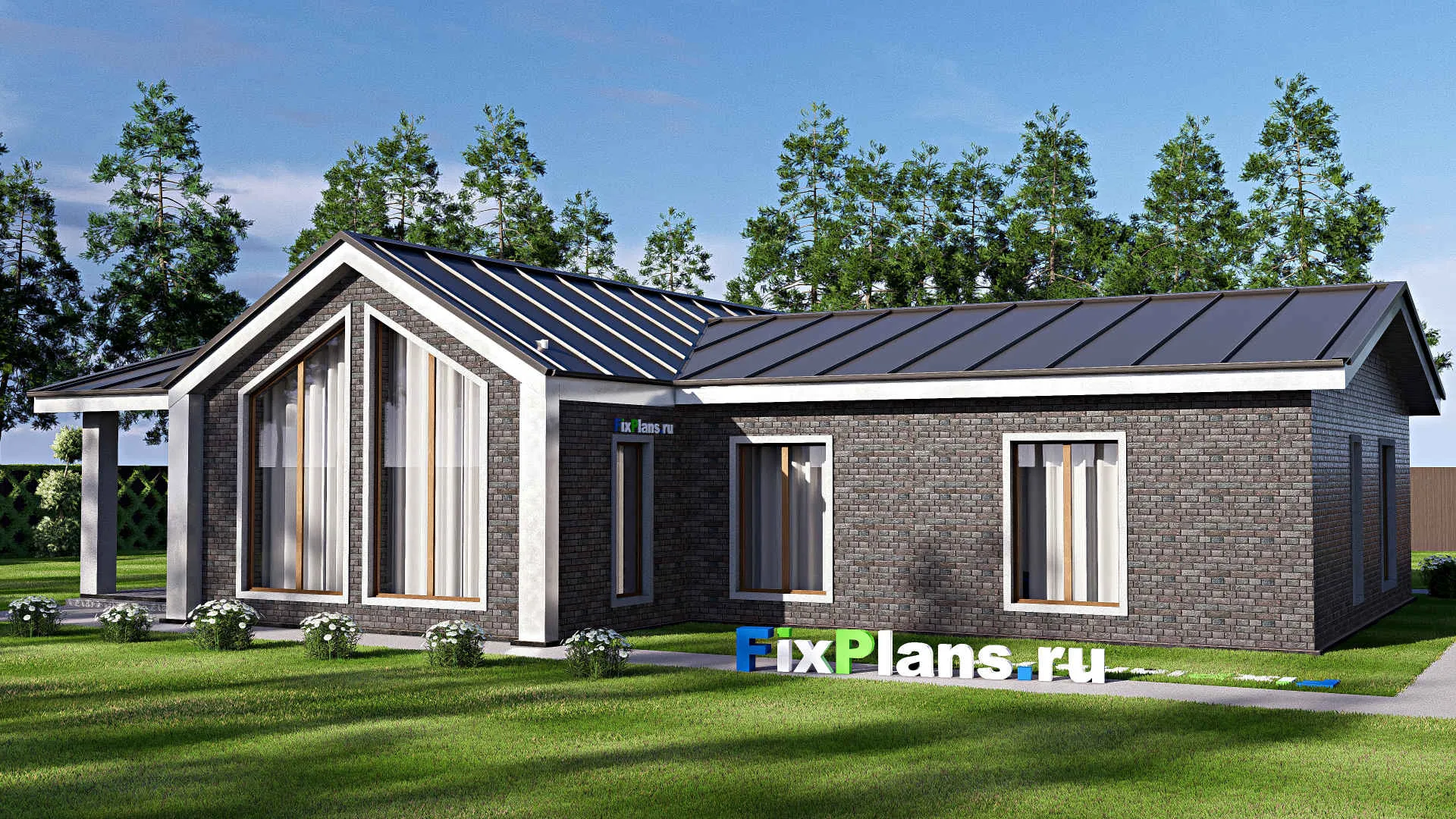 F-18494 - План одноэтажного дома 14 на 20, площадью 180 м² с террасой, баней и 2 спальнями