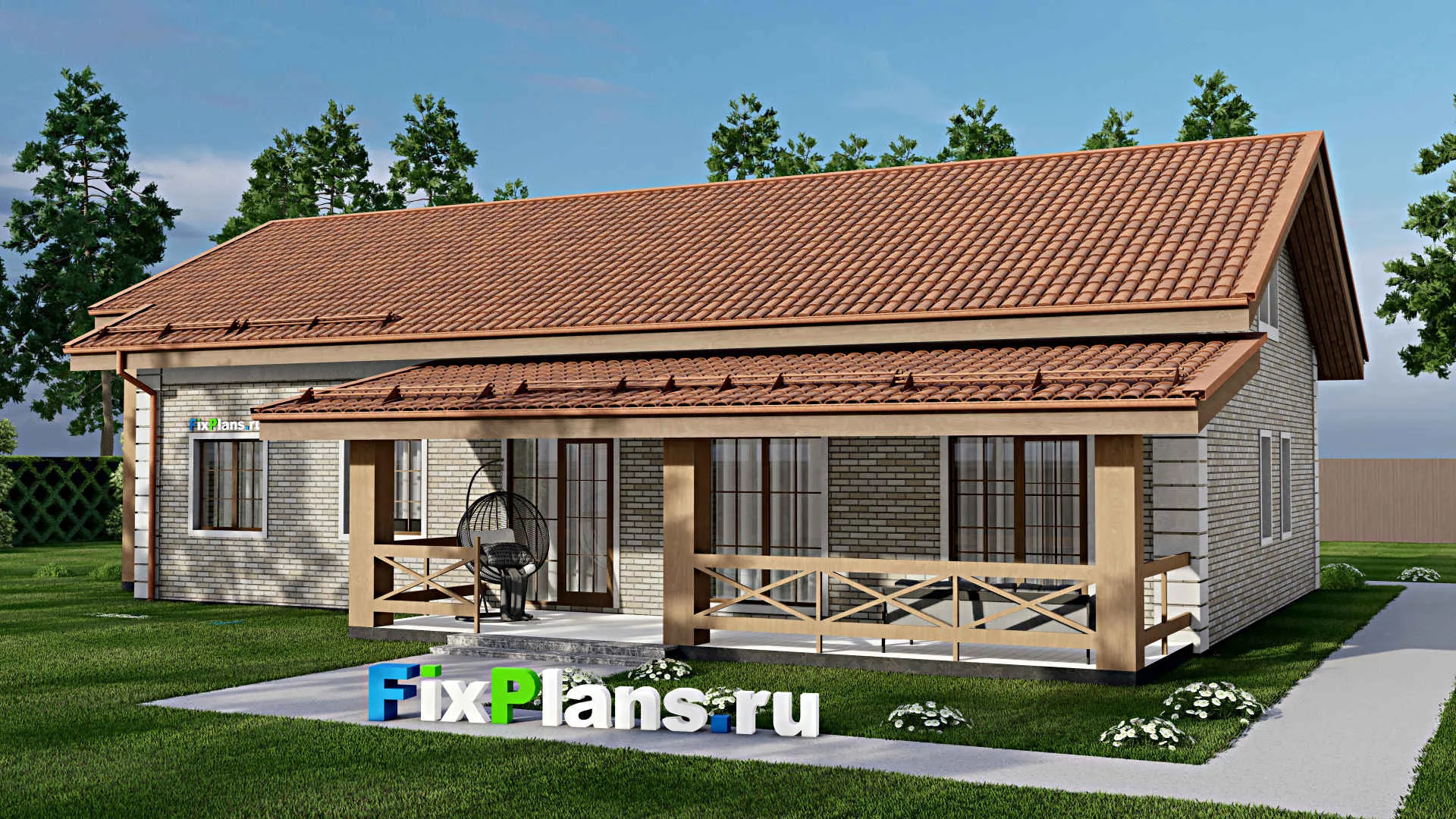 F-9557 - Проект дома с мансардой 16 на 19, площадью 260 м² с террасой и 5 спальнями