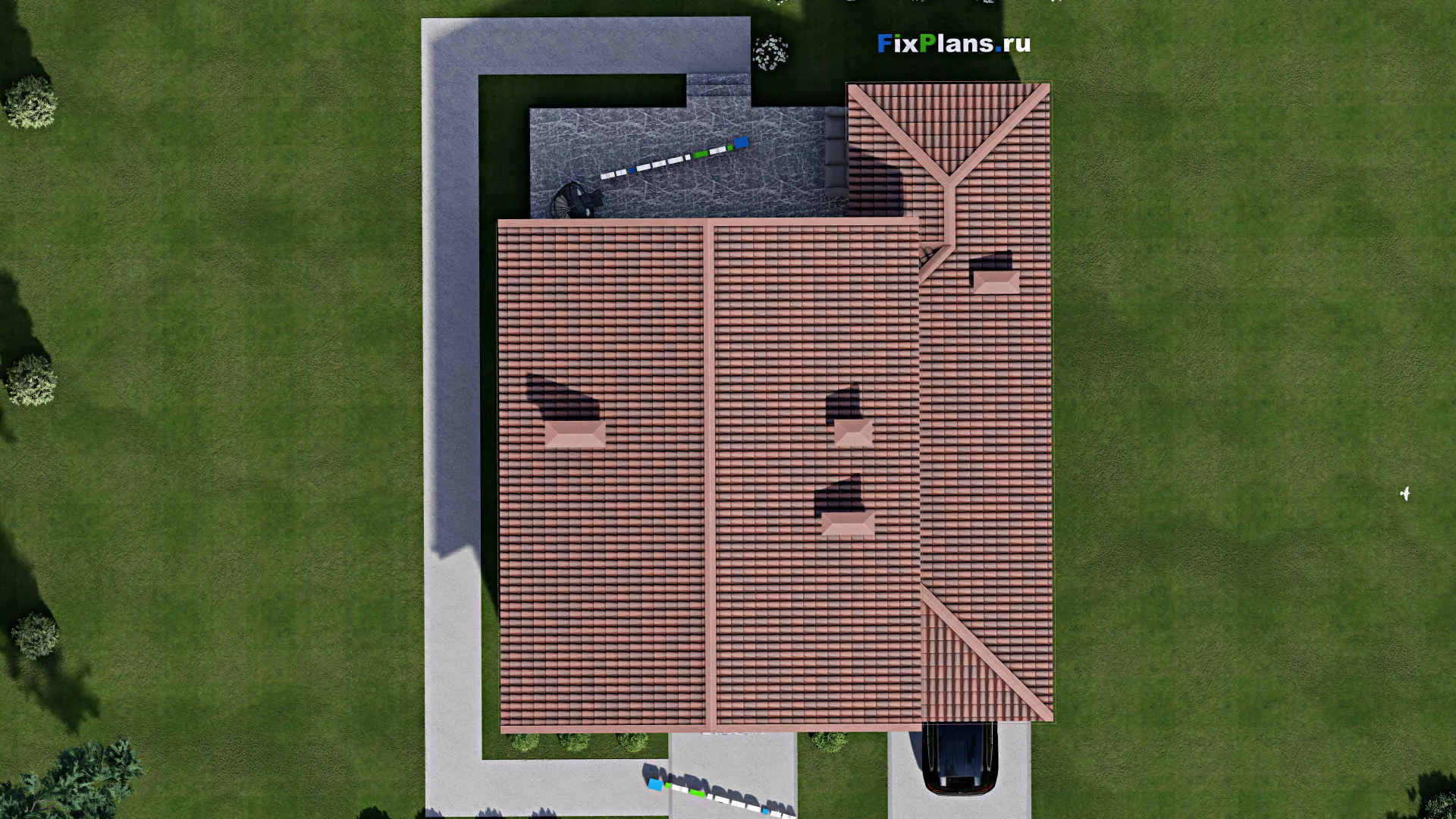 F-10106 - Проект дома с мансардой 14 на 16, площадью 260 м² с террасой, баней и 3 спальнями