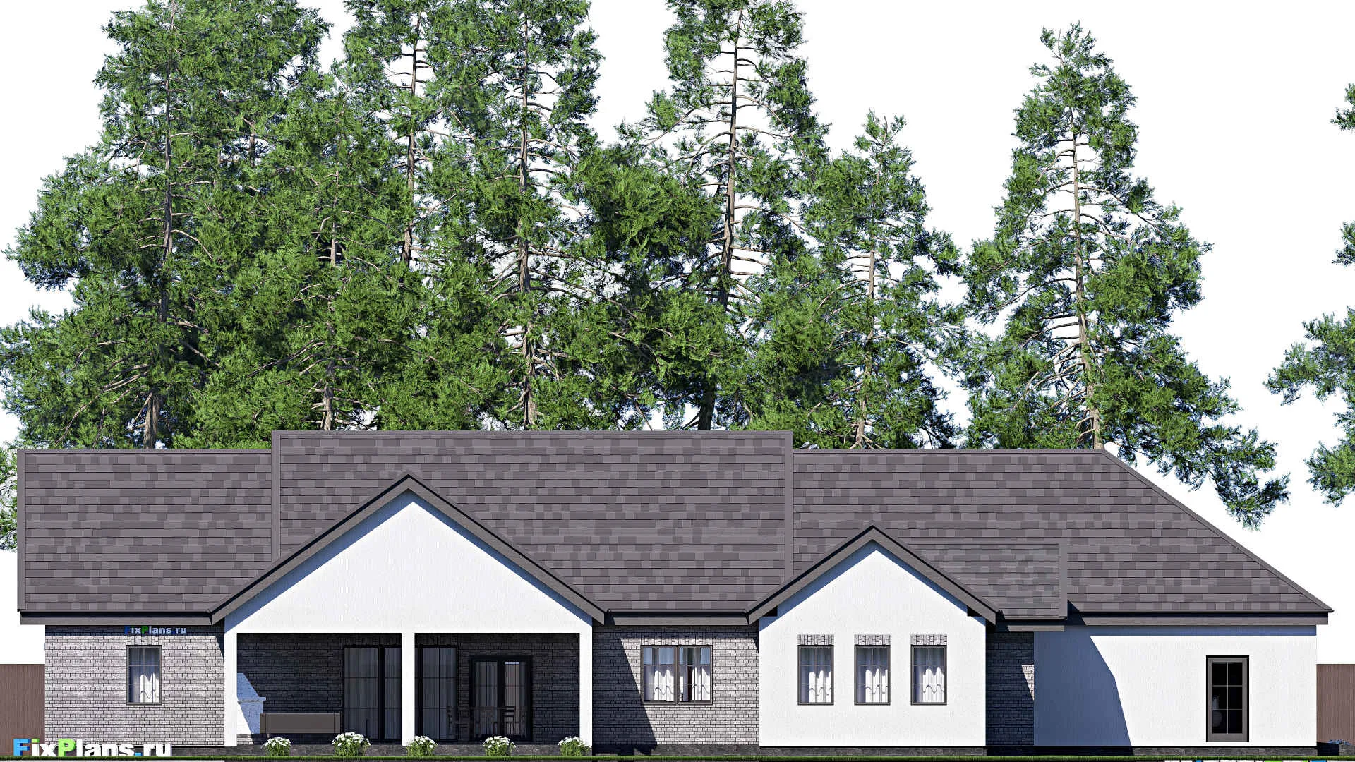 F-19853 - План одноэтажного дома 25 на 32, площадью 460 м² с террасой, гаражом на 2 машины и 4 спальнями