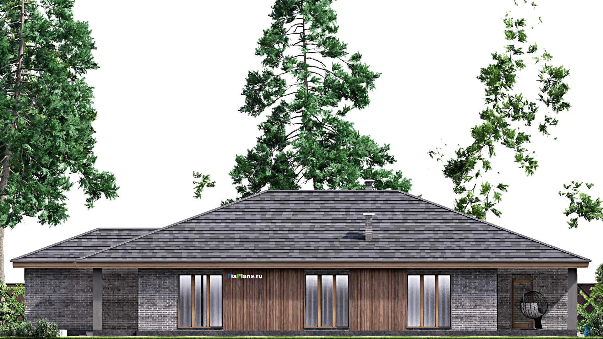 F-14507 - Проект одноэтажного дома 16 на 25, площадью 300 м² с террасой, гаражом на 2 машины и 4 спальнями