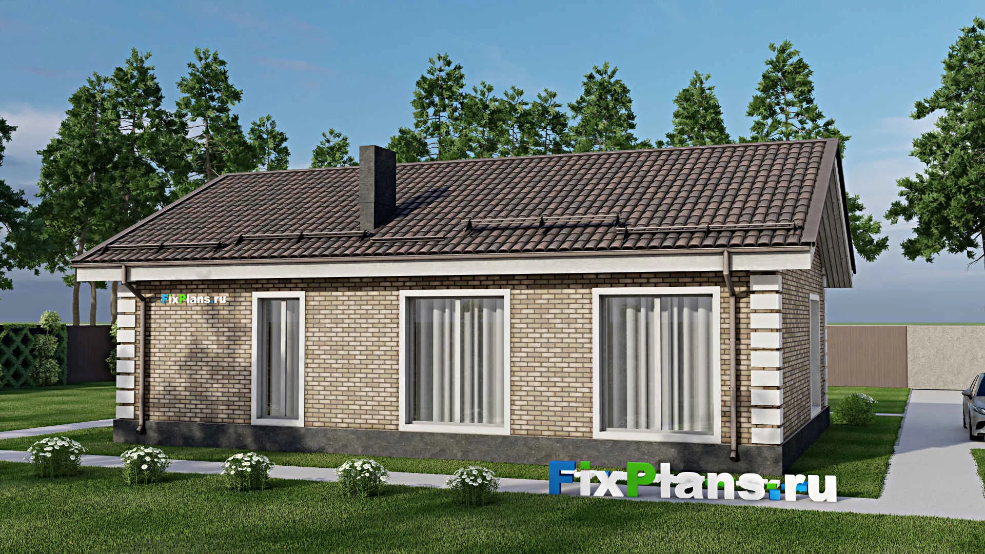 F-5381 - Проект одноэтажного дома 9 на 14, площадью 100 м² с 3 спальнями