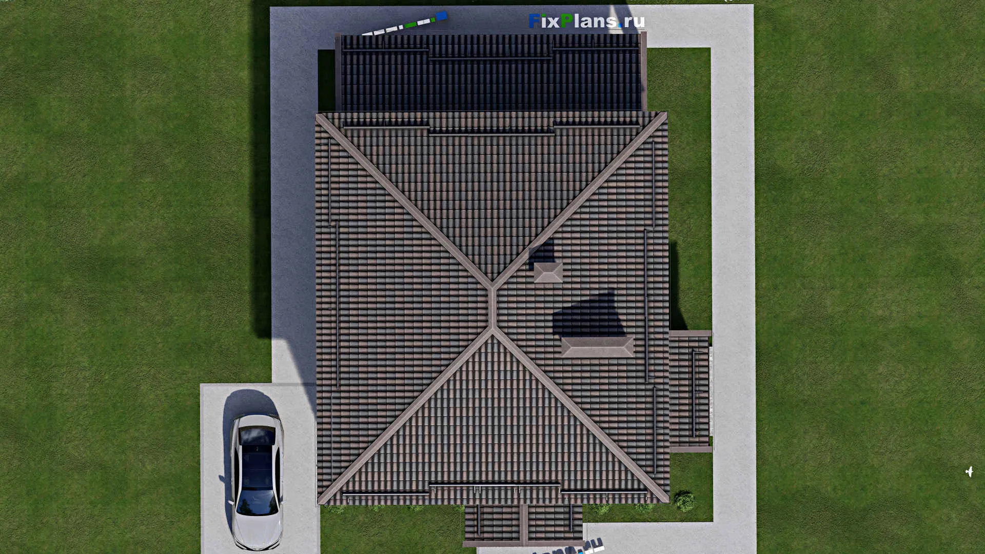 F-6056 - Проект двухэтажного дома 11 на 13, площадью 240 м² с террасой и 4 спальнями