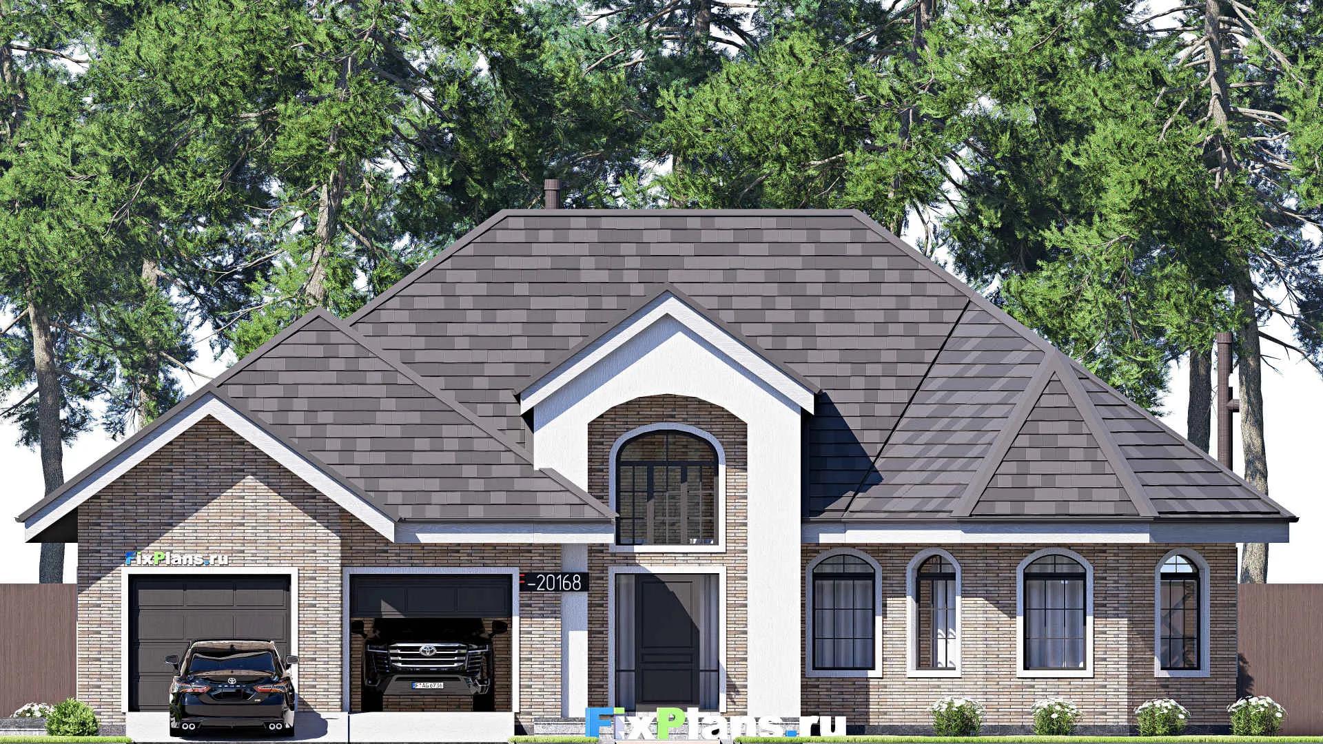 F-20168 - Проект одноэтажного дома 16 на 19, площадью 200 м² с гаражом на 2 машины и 3 спальнями