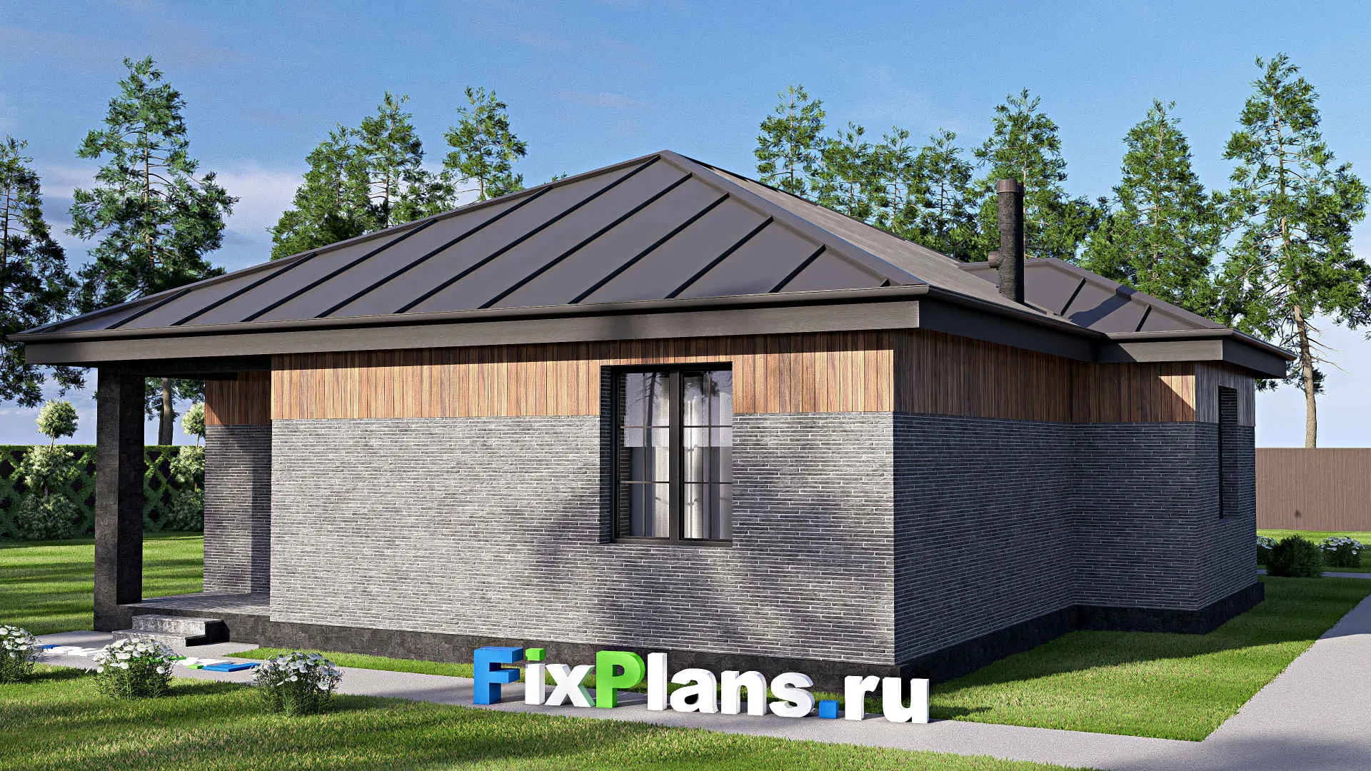 F-19727 - План одноэтажного дома 13 на 16, площадью 140 м² с террасой и 3 спальнями