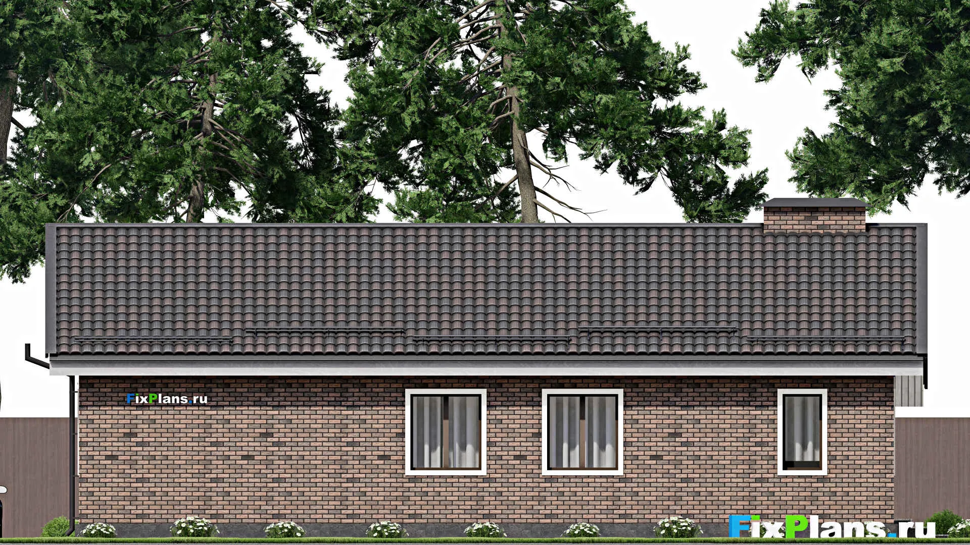 F-6092 - Проект одноэтажного дома 11 на 16, площадью 130 м² с террасой и 3 спальнями