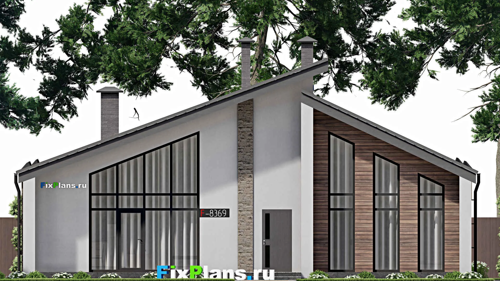 F-8369 - Проект одноэтажного дома 14 на 15, площадью 170 м² с террасой и 3 спальнями