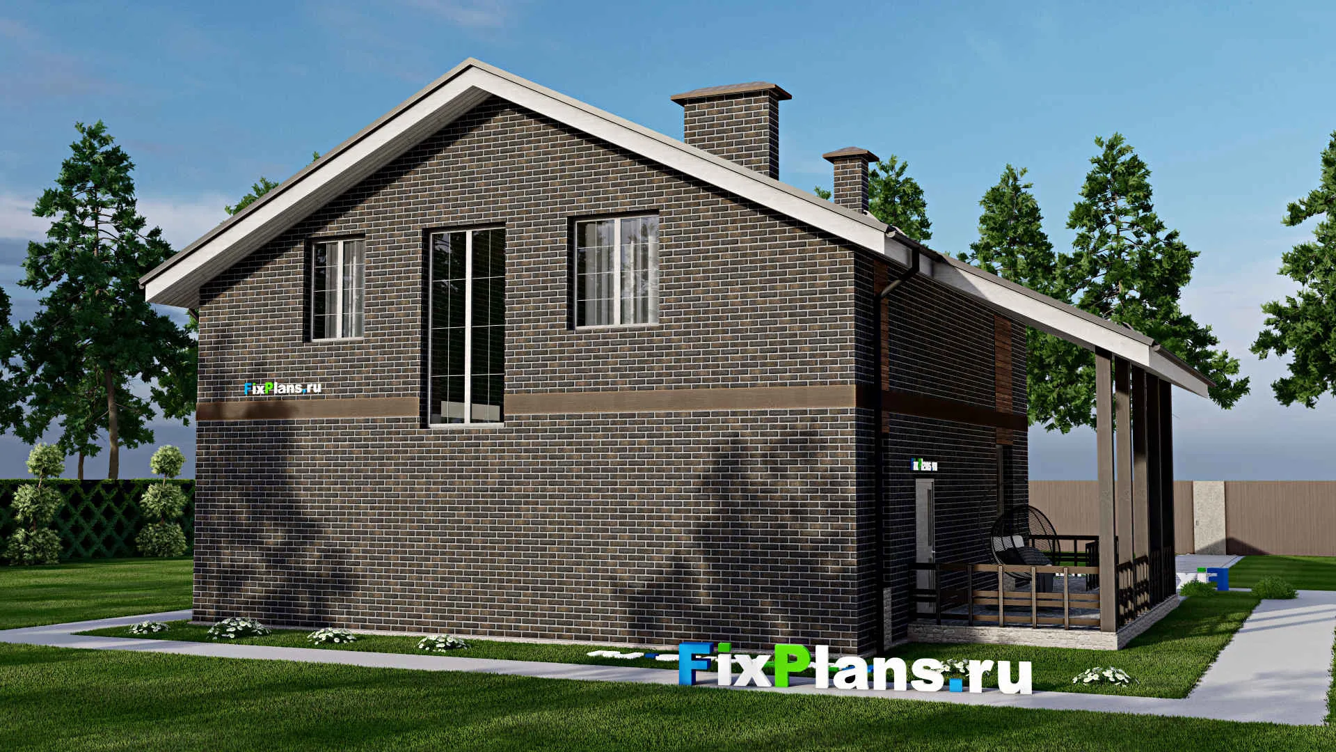 F-6002 - Проект дома с мансардой 12 на 14, площадью 230 м² с баней и 4 спальнями