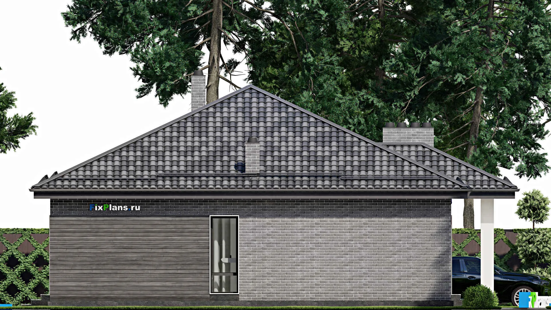 F-7532 - Проект одноэтажного дома 14 на 16, площадью 150 м² с террасой и 3 спальнями