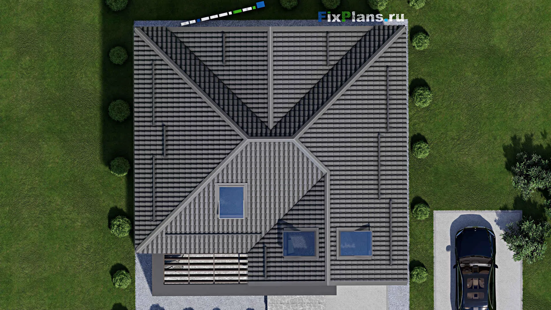 F-2015 - Планы дома с мансардой 11 на 12, площадью 180 м² с террасой и 4 спальнями