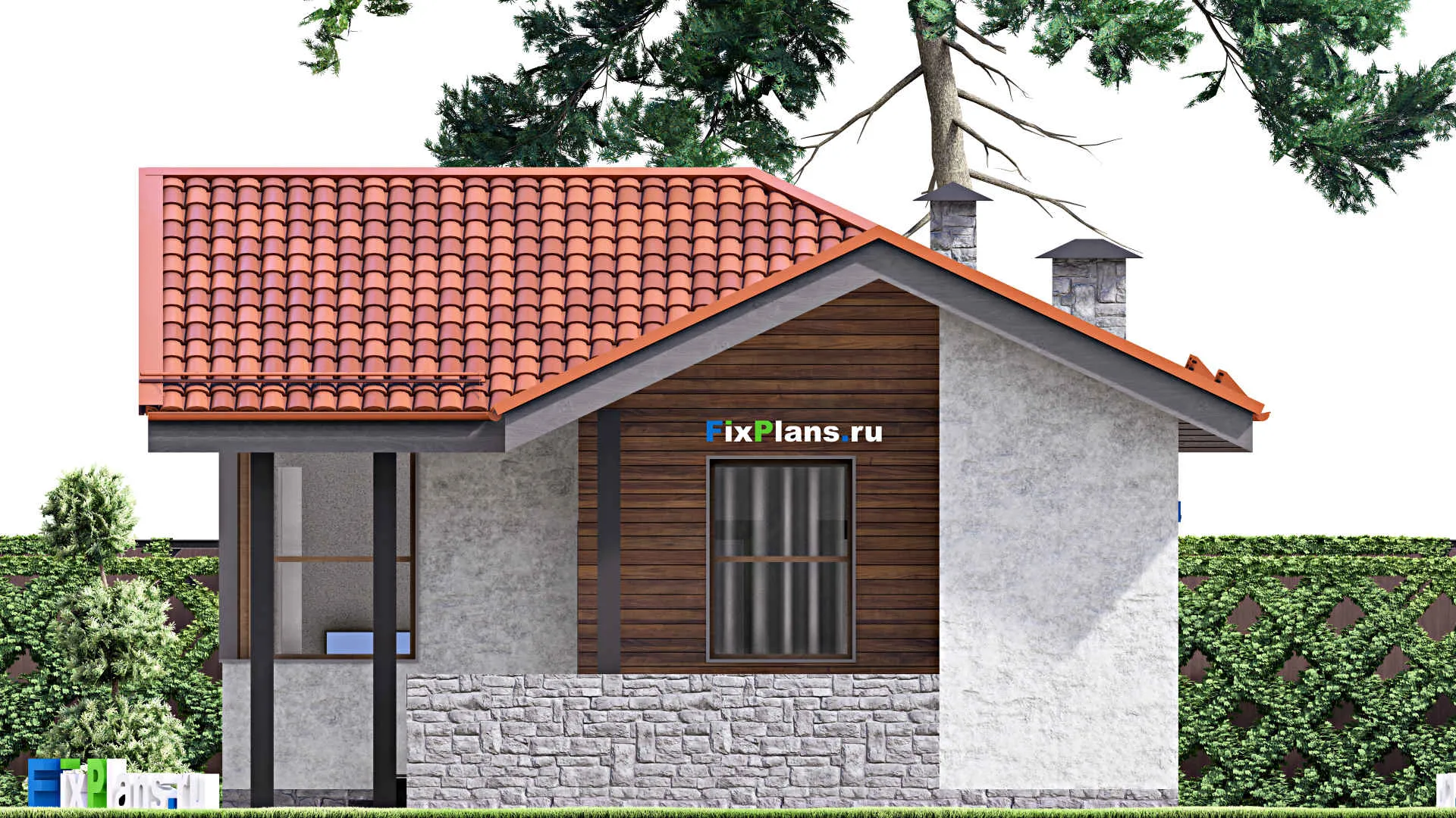 F-14894 - Проект бани 9 на 10, площадью 60 м² с комнатой отдыха, терассой и санузлом