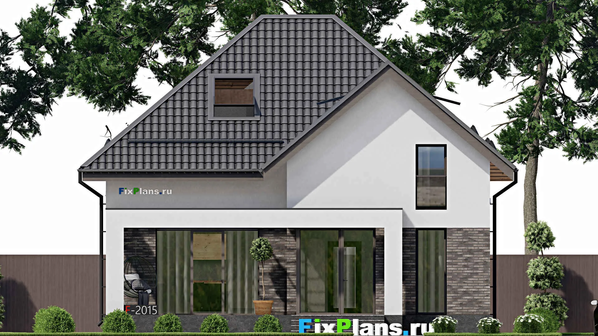 F-2015 - Планы дома с мансардой 11 на 12, площадью 180 м² с террасой и 4 спальнями