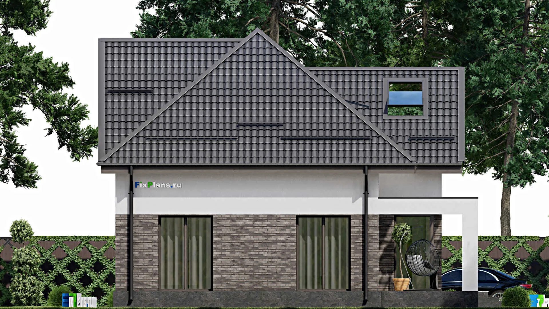 F-2015 - Планы дома с мансардой 11 на 12, площадью 180 м² с террасой и 4 спальнями