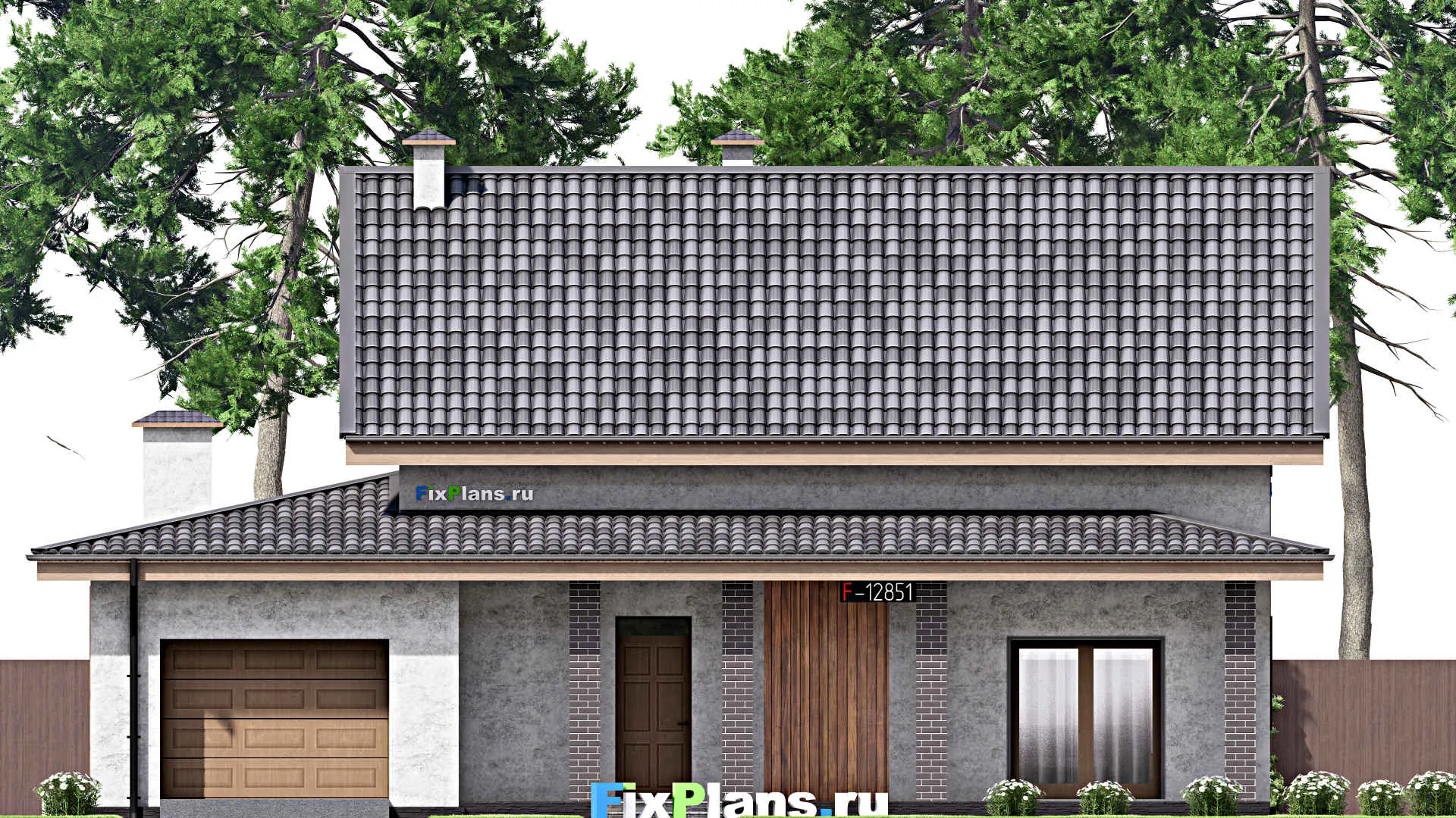 F-12851 - Проект дома с мансардой 10 на 16, площадью 180 м² с гаражом на 1 машину и 4 спальнями