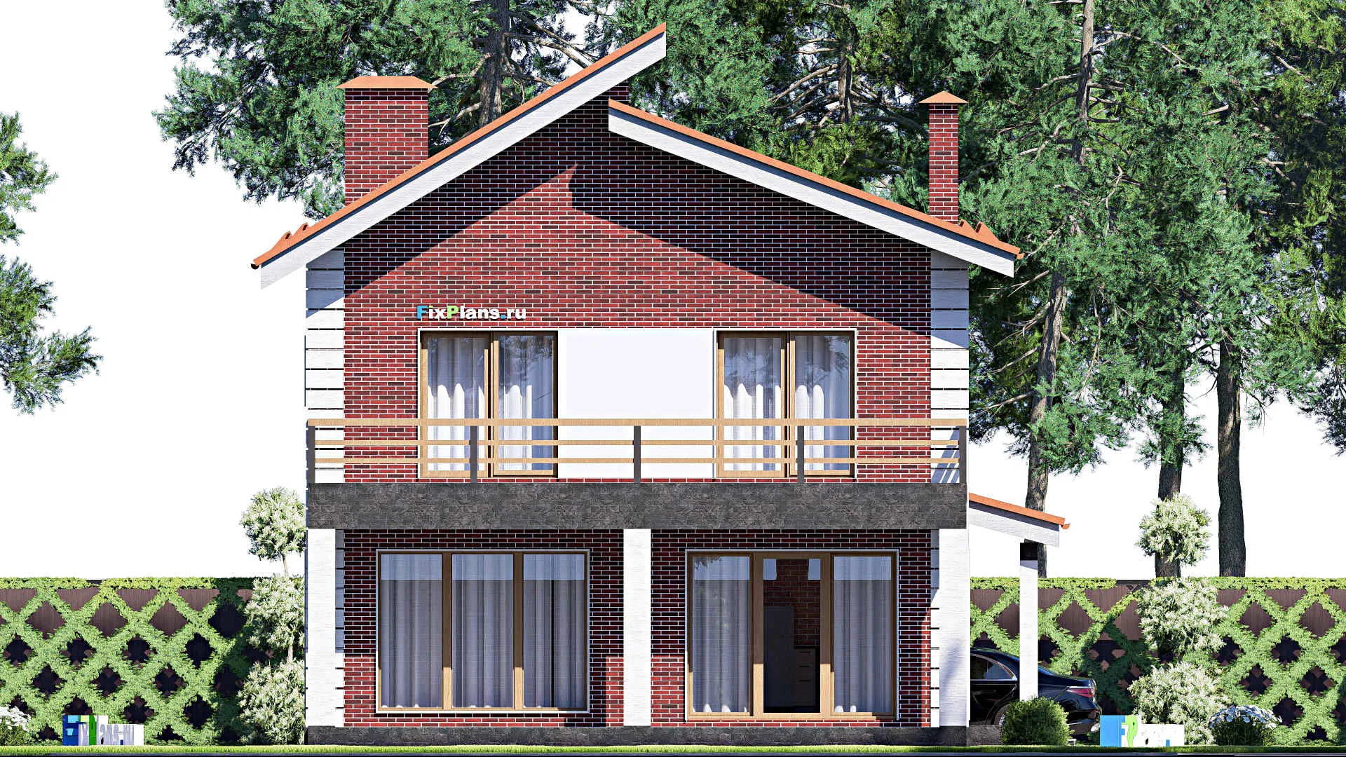 F-17387 - Проект дома с мансардой 11 на 12, площадью 170 м² с террасой, балконом и 3 спальнями